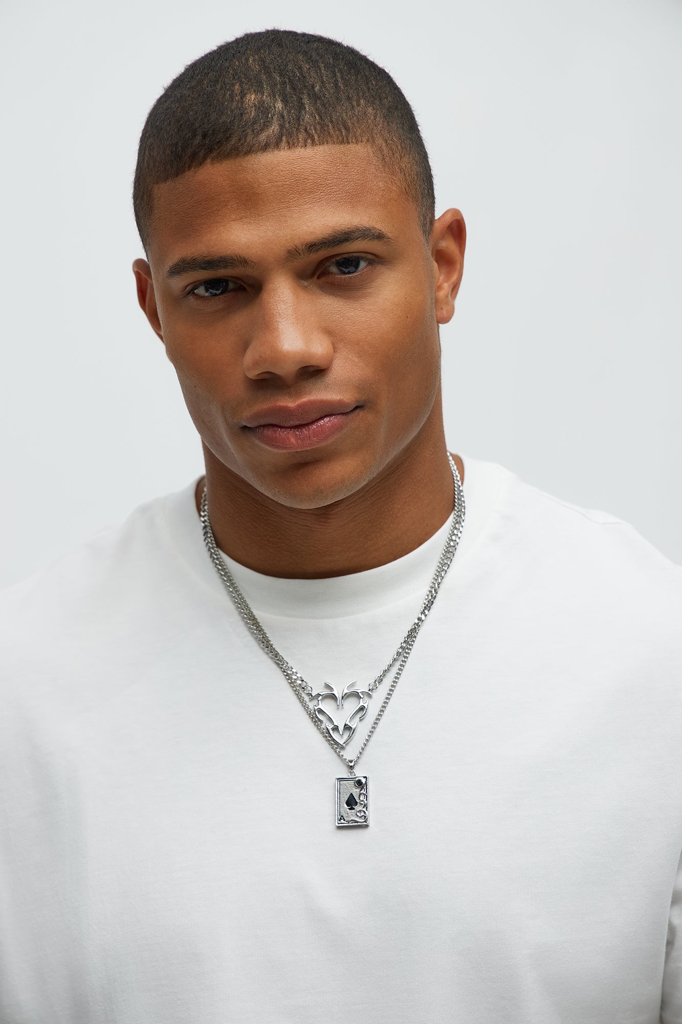 Ace Of Spades 2 Piece Necklace Set - Silver