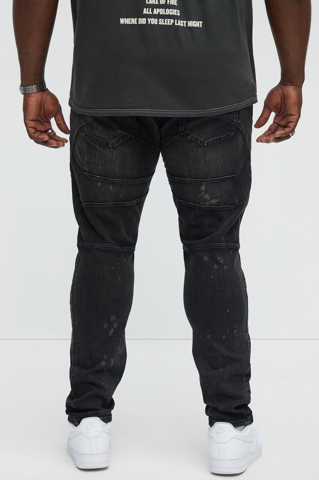 Skinny Ramped Up Panel Bleach Spot Jeans - Black Wash