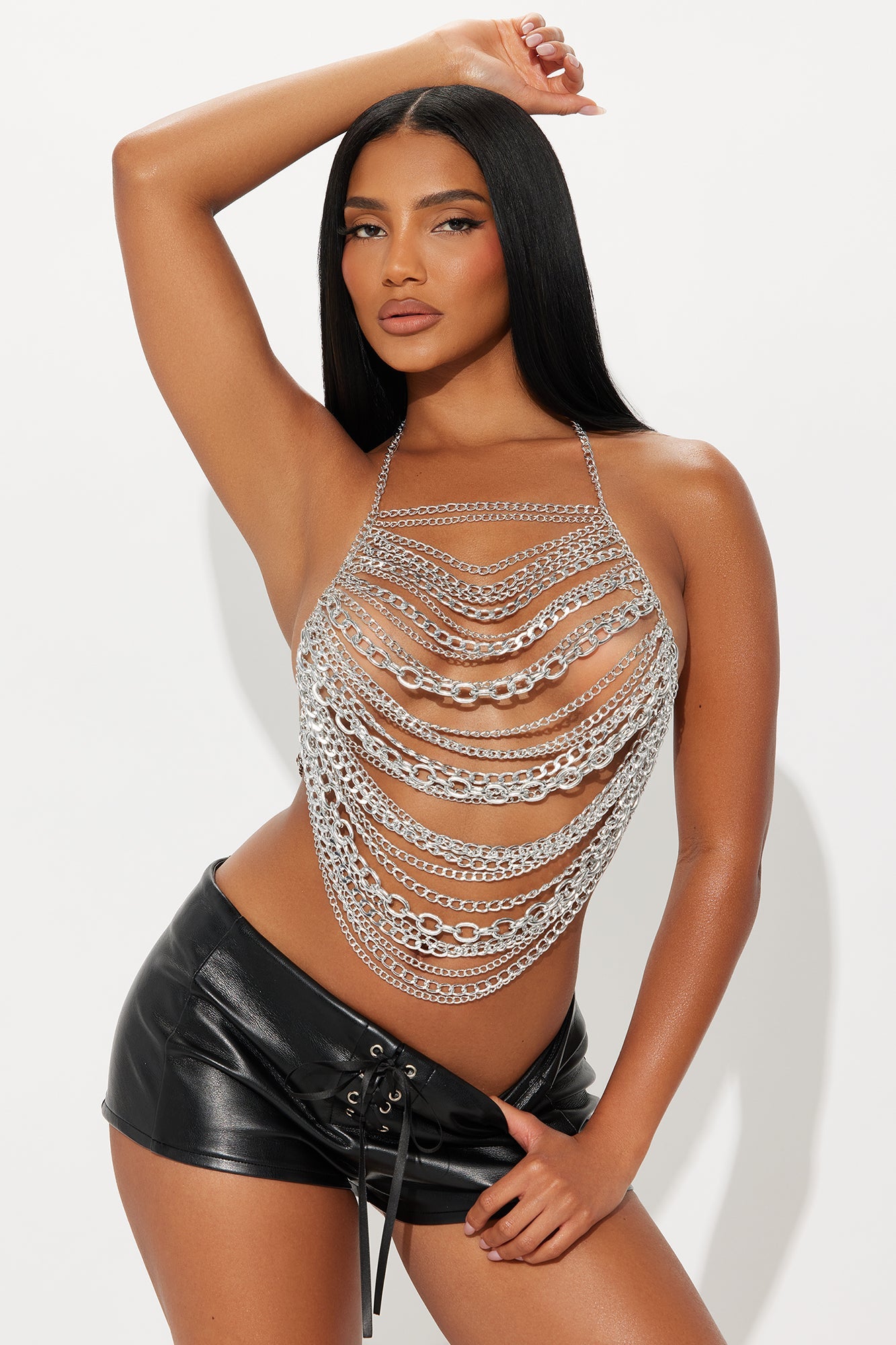 Chained Desire Metal Halter Top - Silver