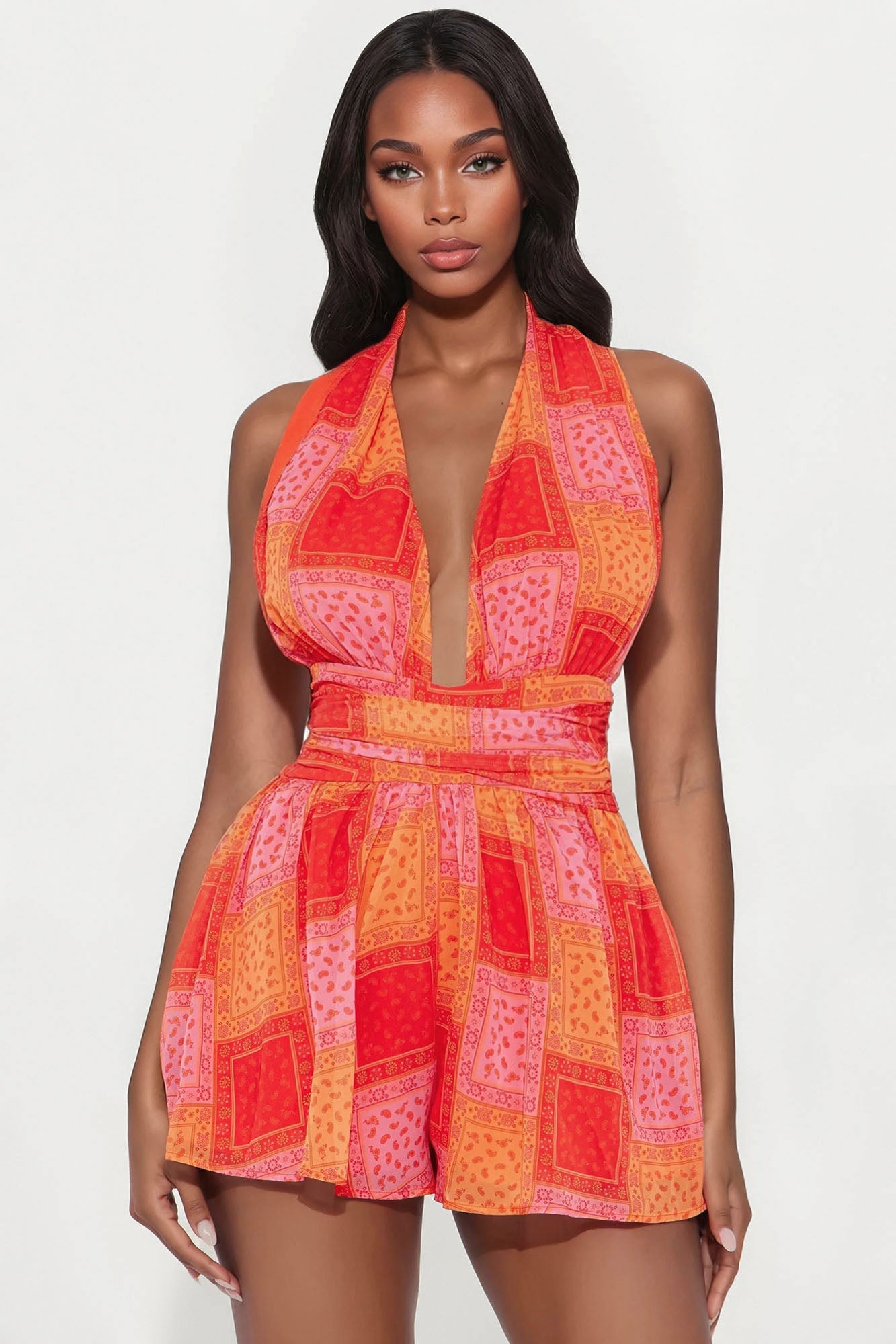 Azari Paisley Romper - Orange/combo
