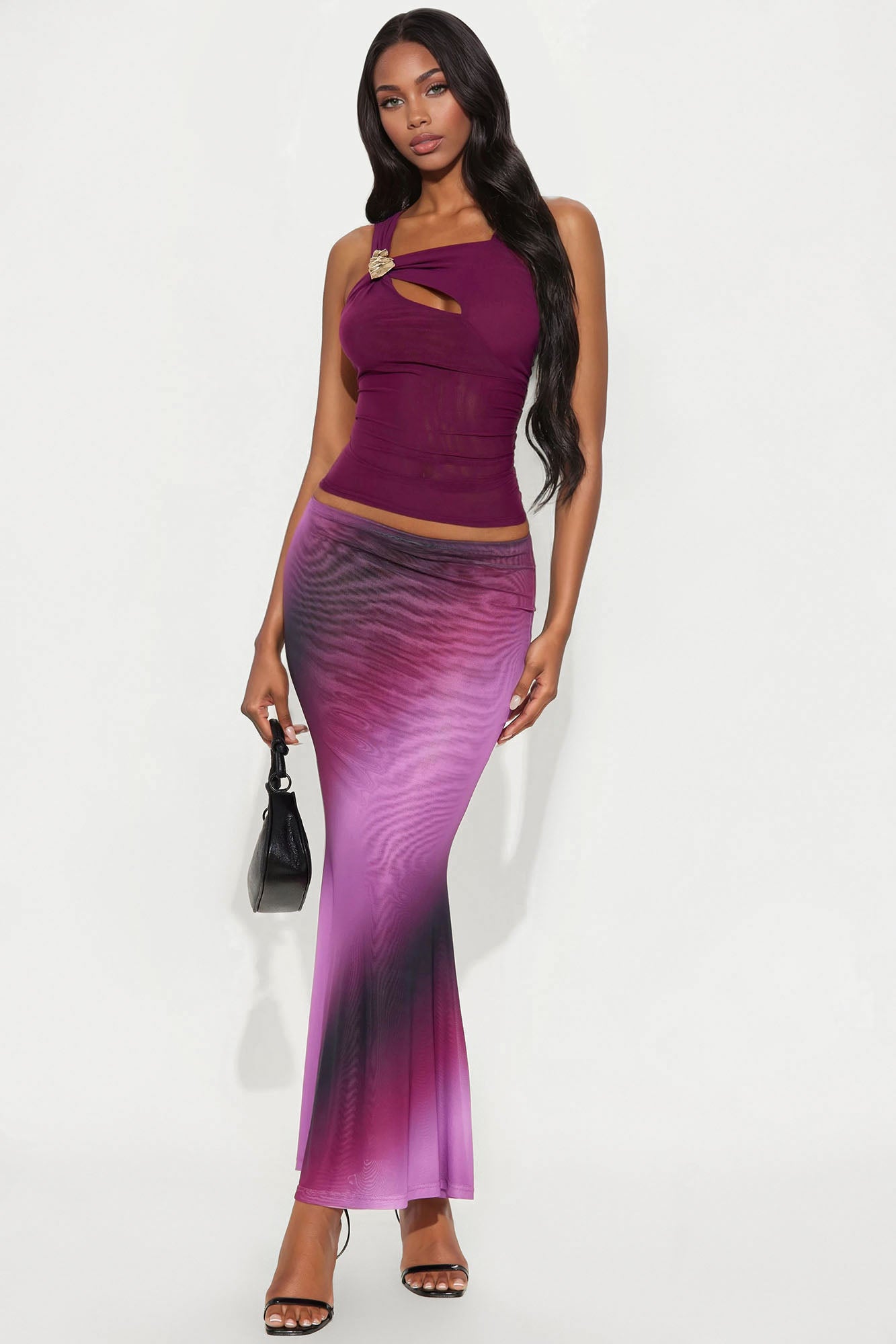 Iyla Ruched Cut Out Mesh Top - Plum