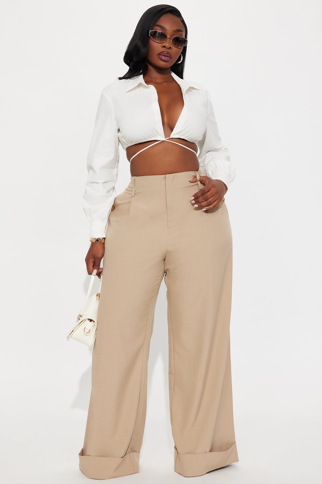 Kiah Cuffed Wide Leg Trouser - Tan