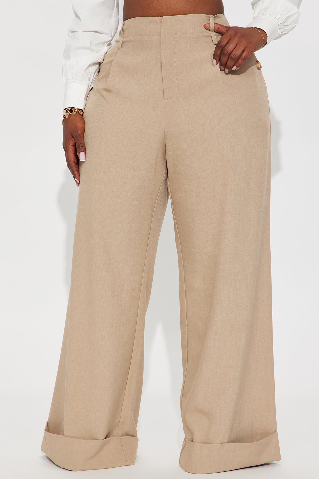 Kiah Cuffed Wide Leg Trouser - Tan