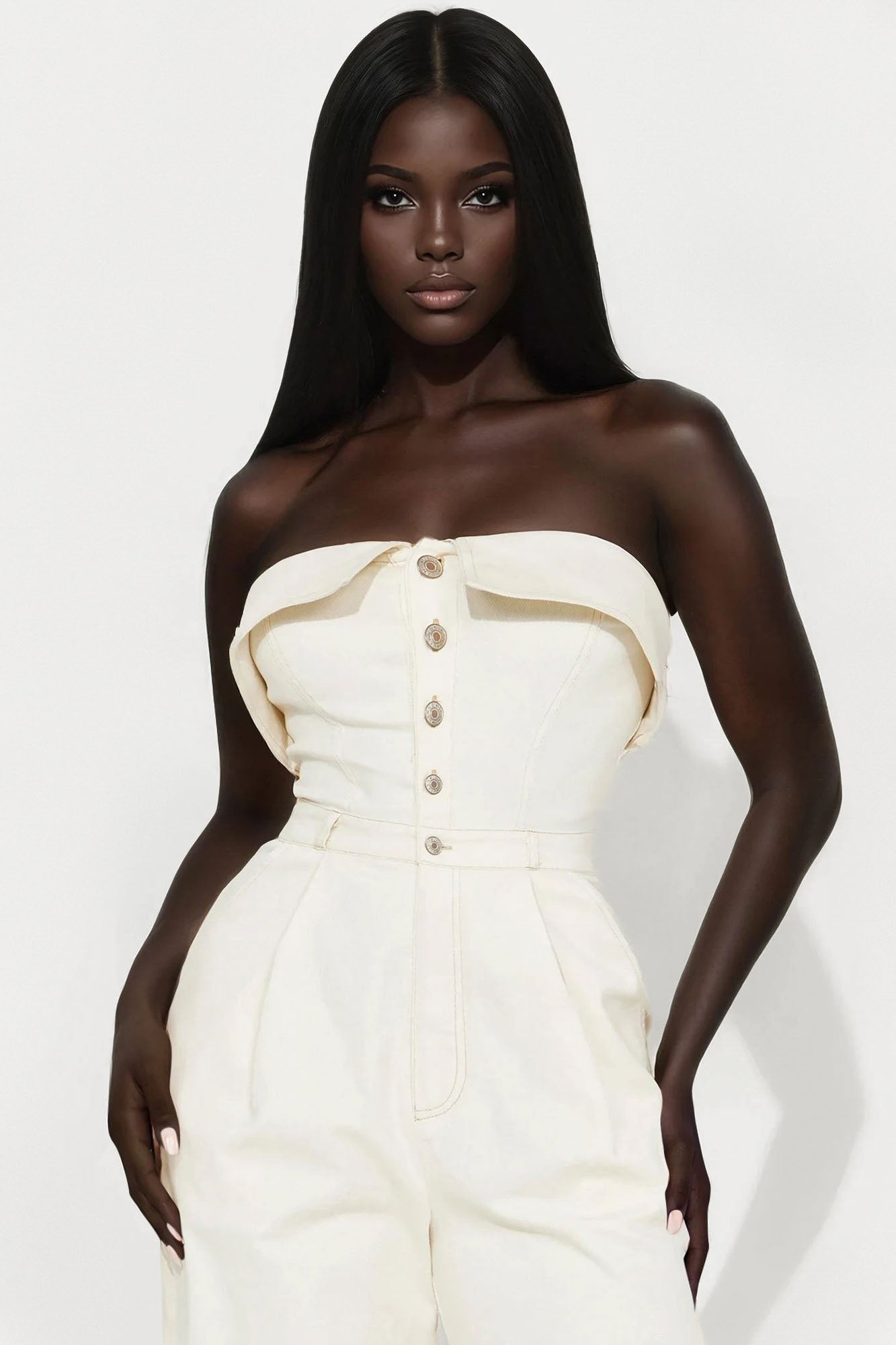 Belinda Button Up Jumpsuit - Cream