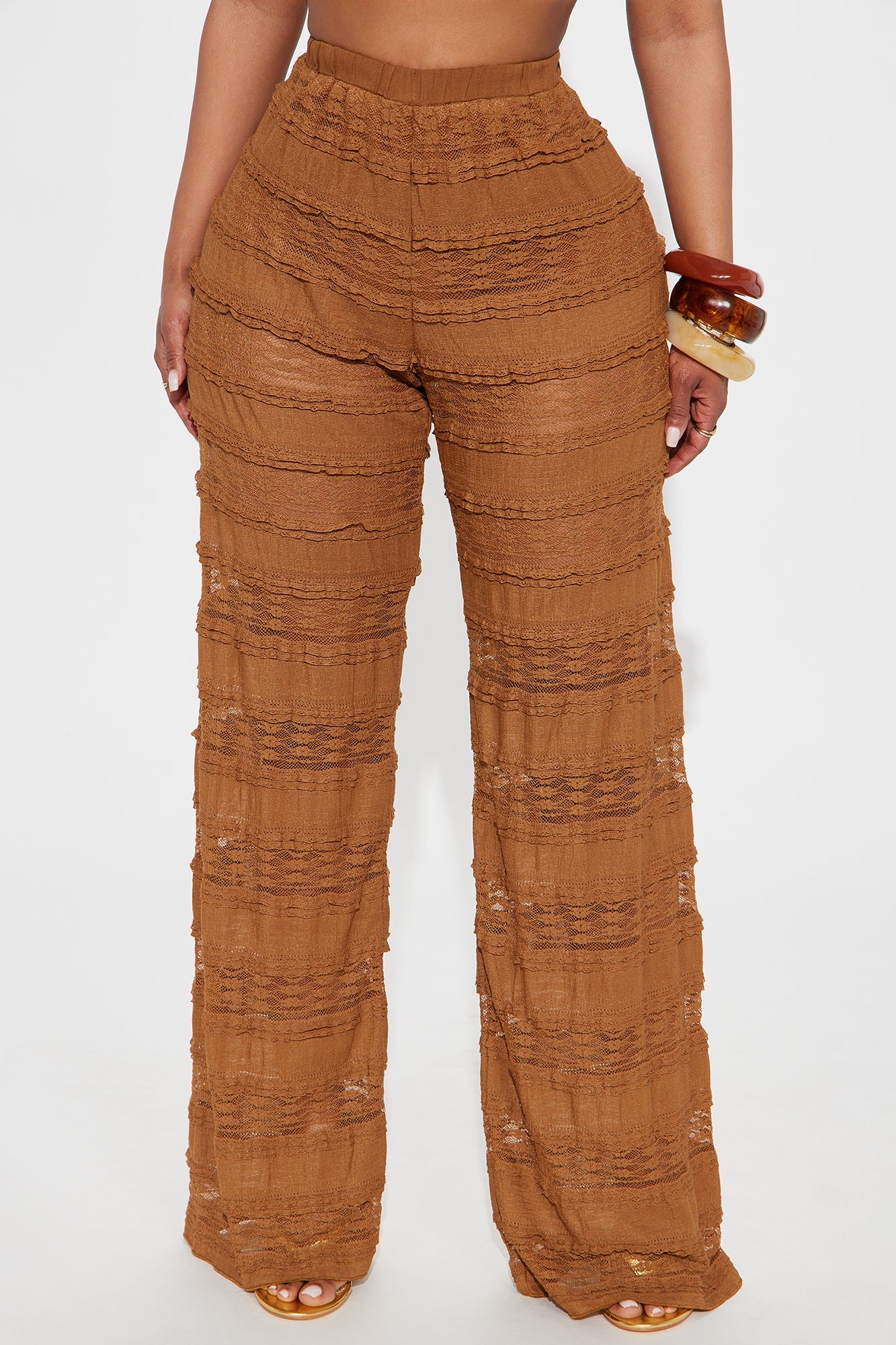 Draped In Lace Straight Leg Pant - Mocha