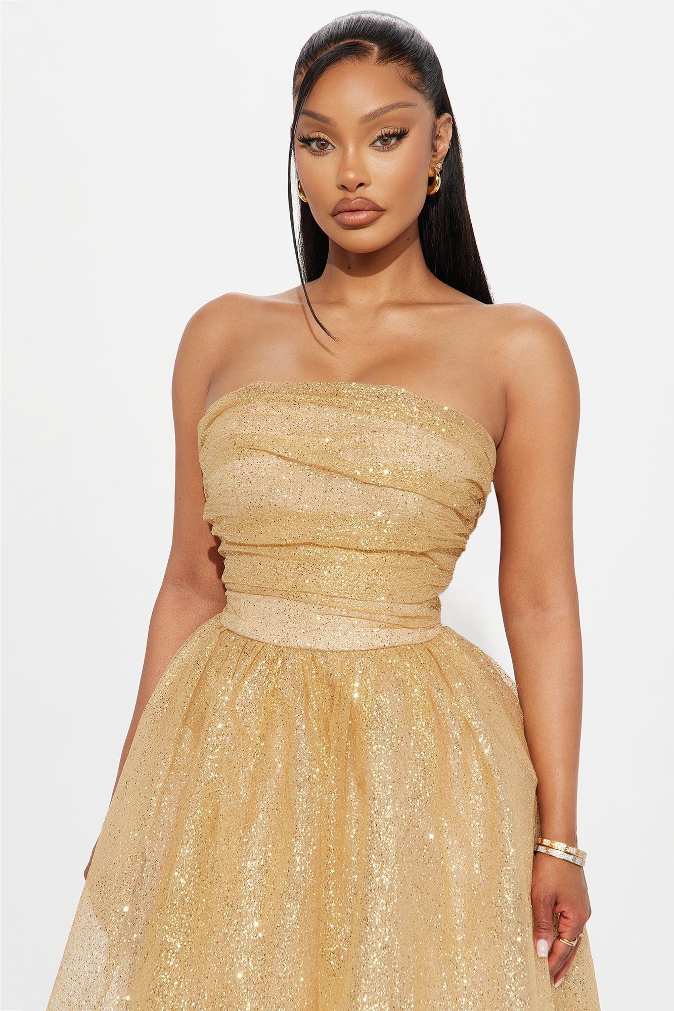 Own Your Sparkle Tulle Midi Dress - Gold