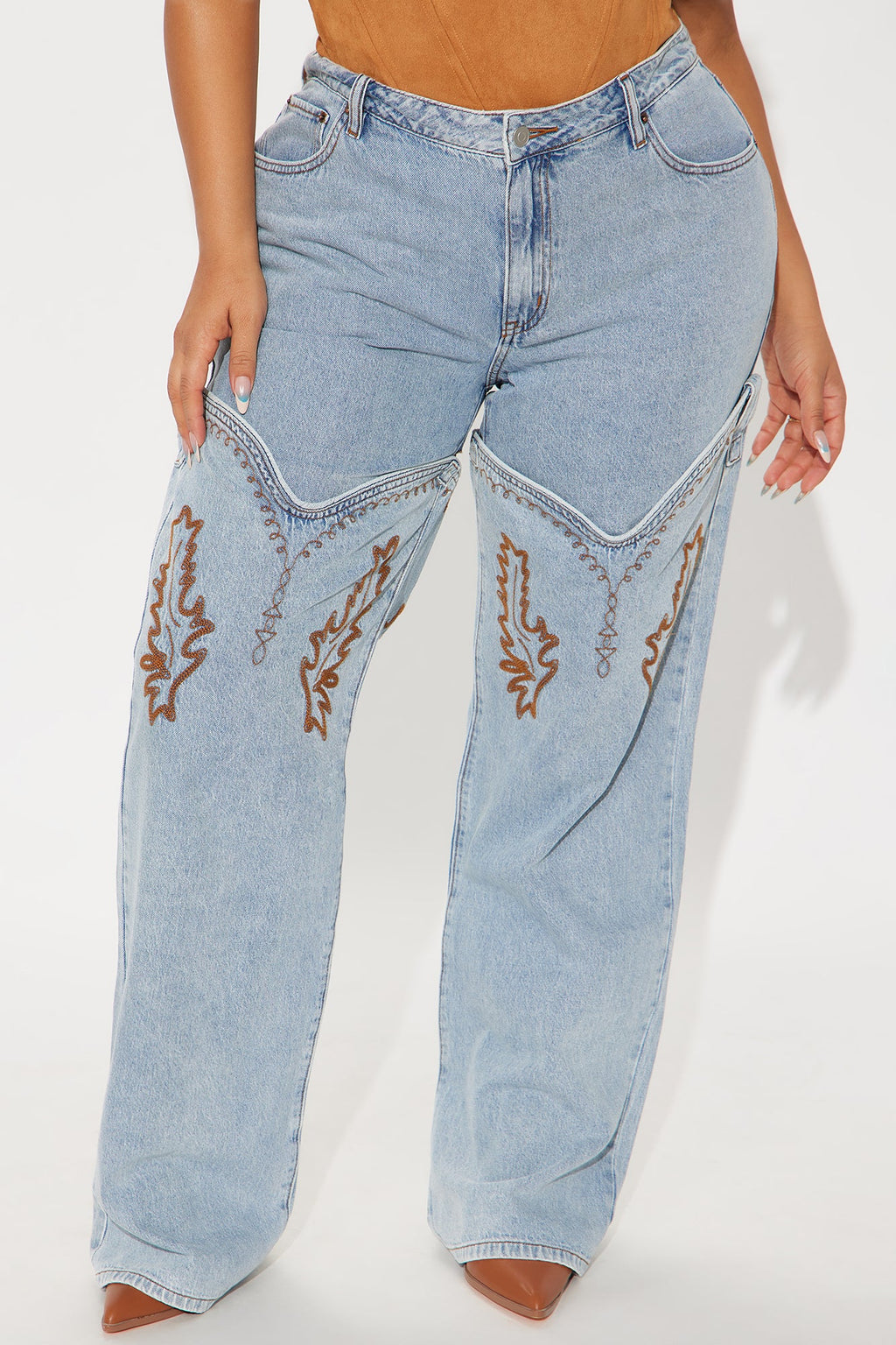 Let's Ride Western Boot Convertible Straight Leg Jeans - Light Wash