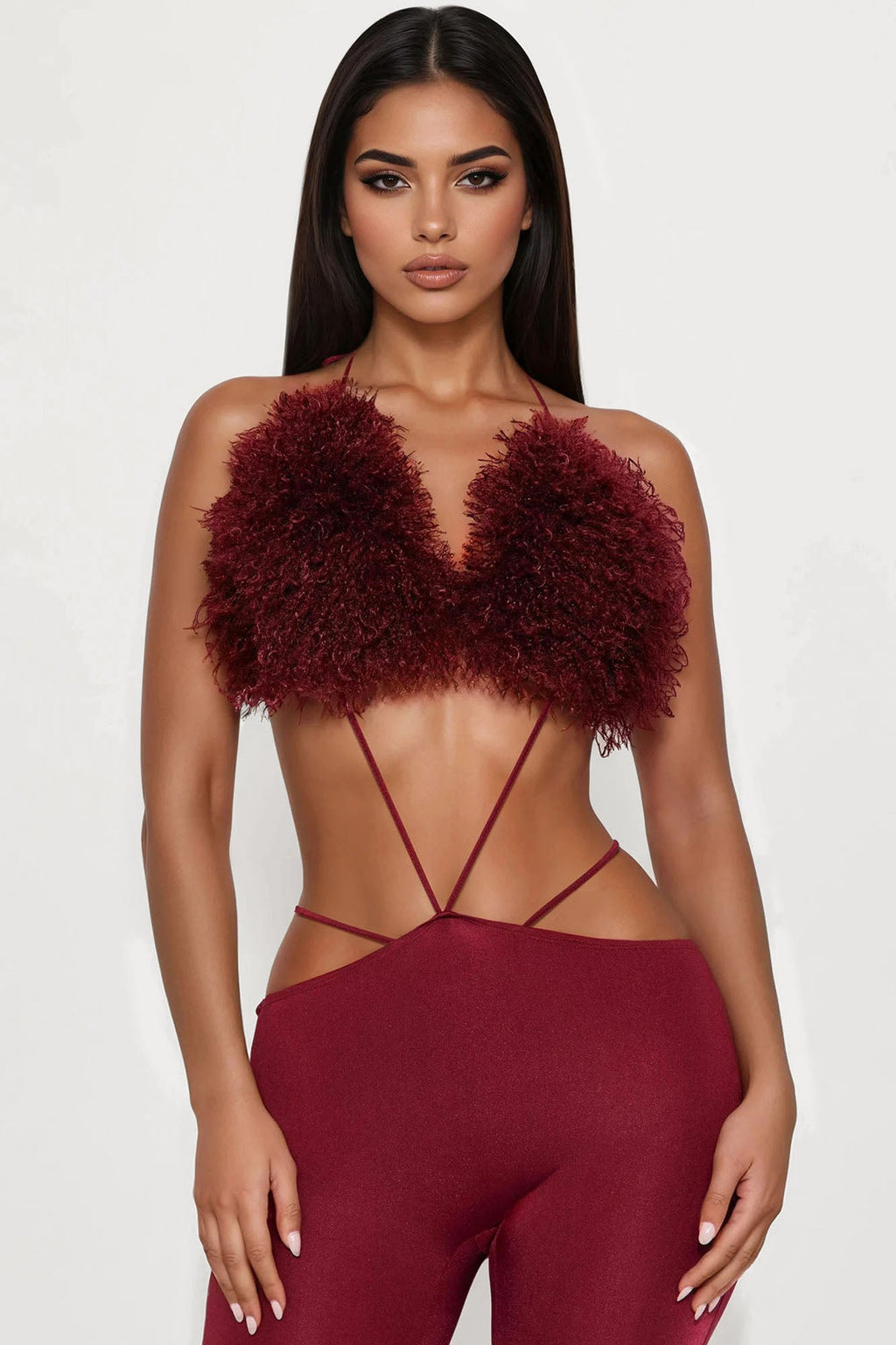 Fur Fantasy Jumpsuit - Burgundy