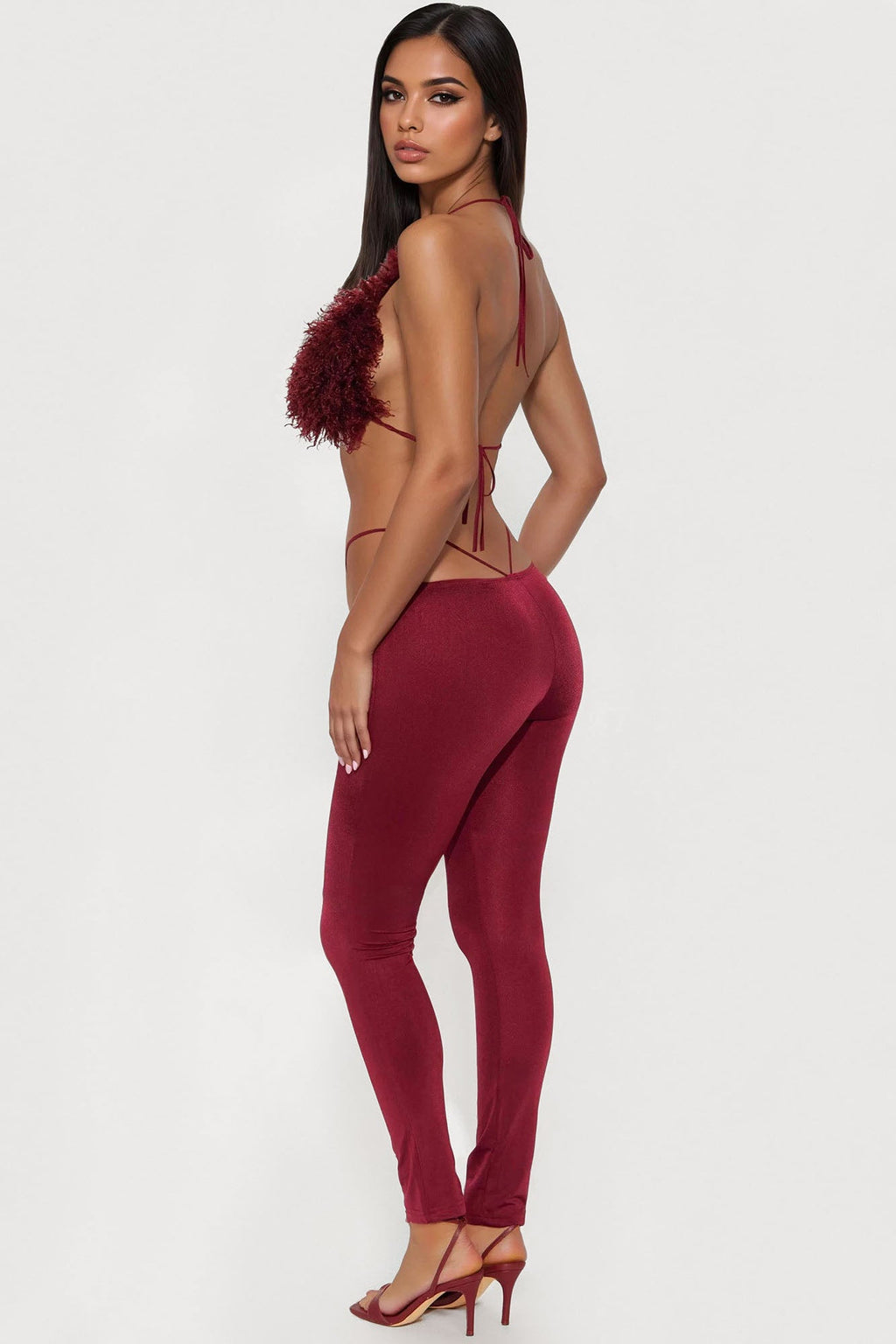Fur Fantasy Jumpsuit - Burgundy
