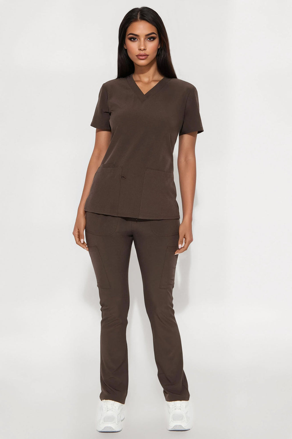 Always Ready 4 Way Stretch Scrub Uniform Pant Set - Dark Brown