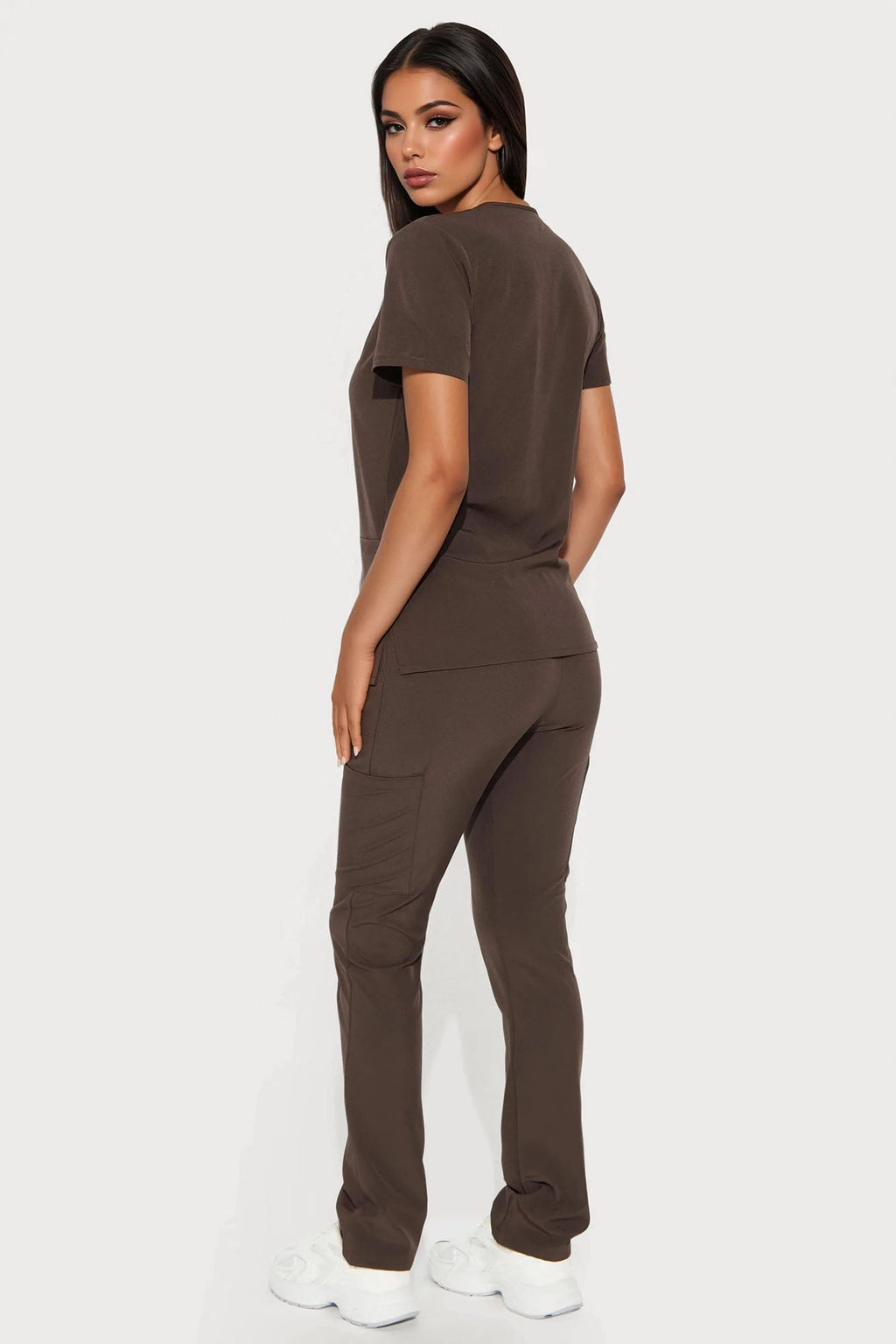 Always Ready 4 Way Stretch Scrub Uniform Pant Set - Dark Brown