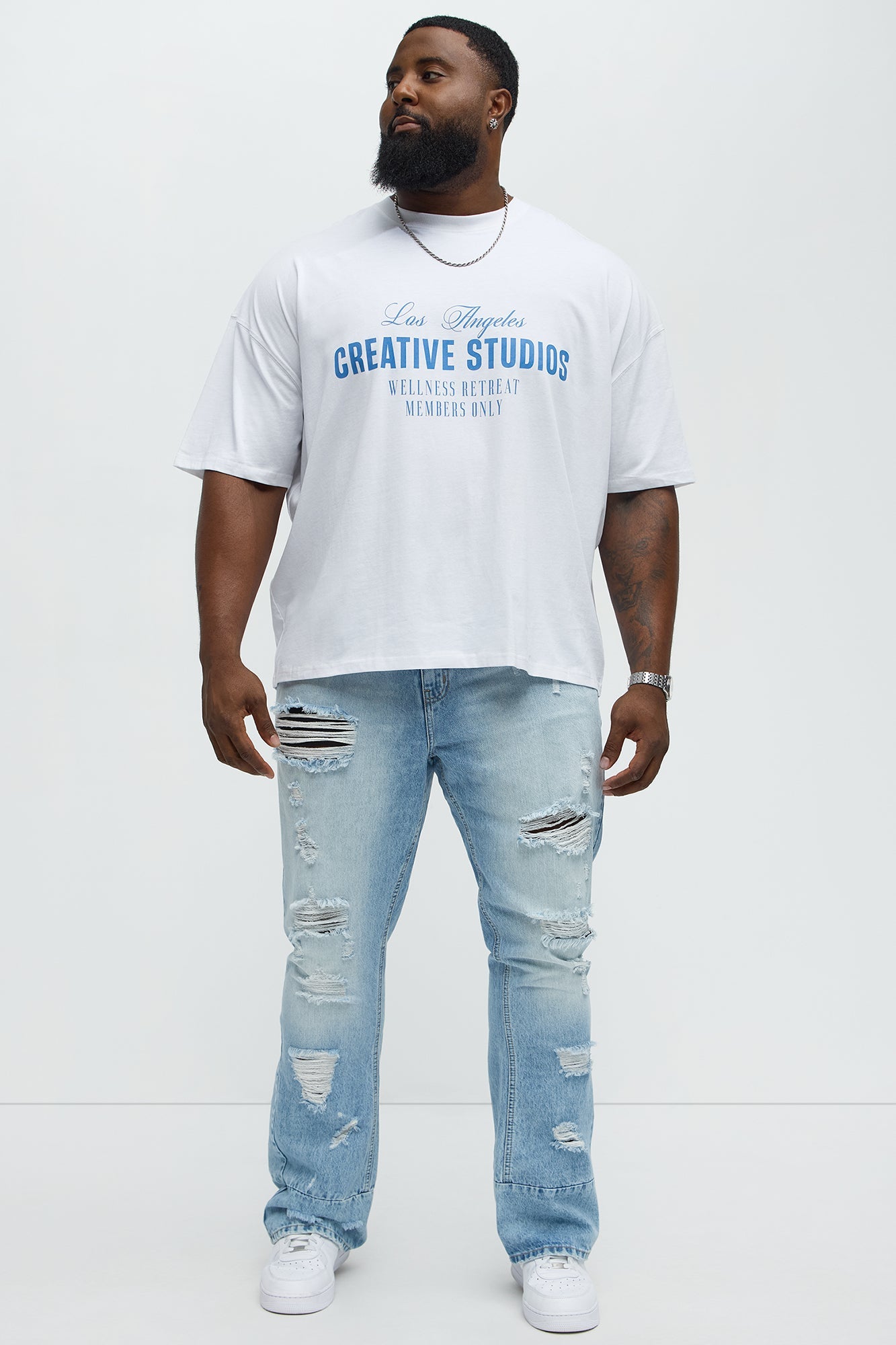 Might Go Ripped Stacked Slim Flare Jeans - Light Wash