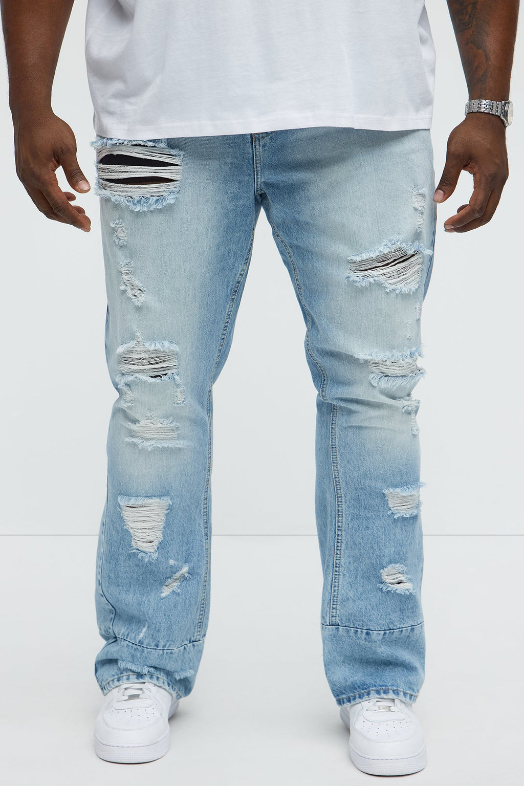 Might Go Ripped Stacked Slim Flare Jeans - Light Wash