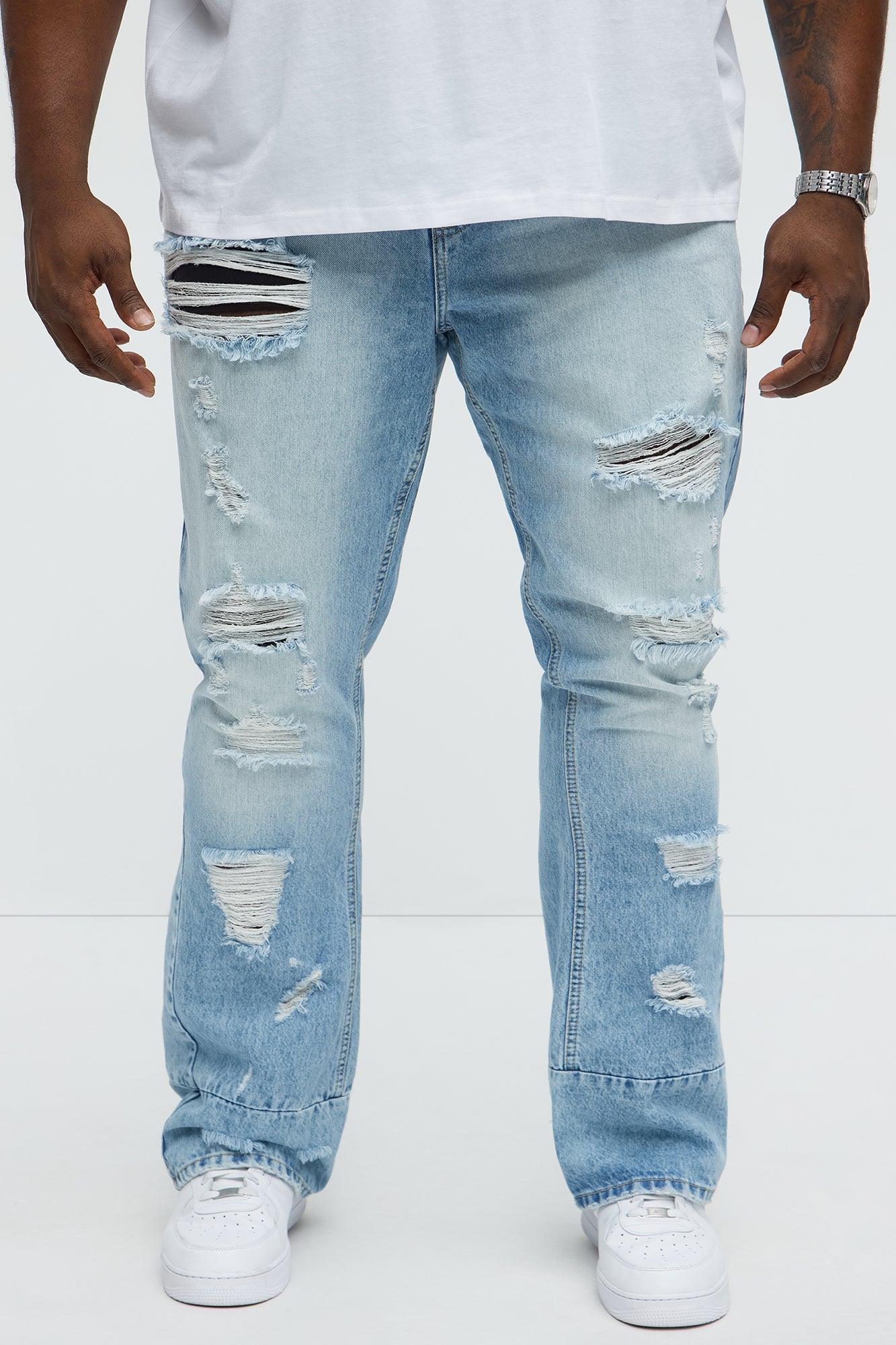 Might Go Ripped Stacked Slim Flare Jeans - Light Wash