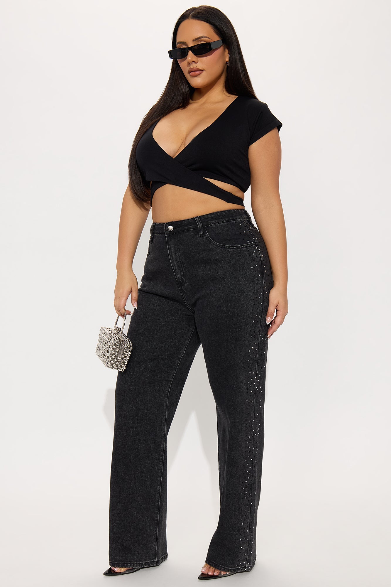 Always Shining Stretch Embellished Straight Leg Jeans - Black Wash
