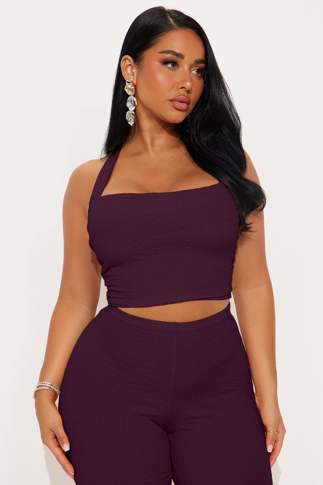Delilah Textured Halter Capri Pant Set - Plum
