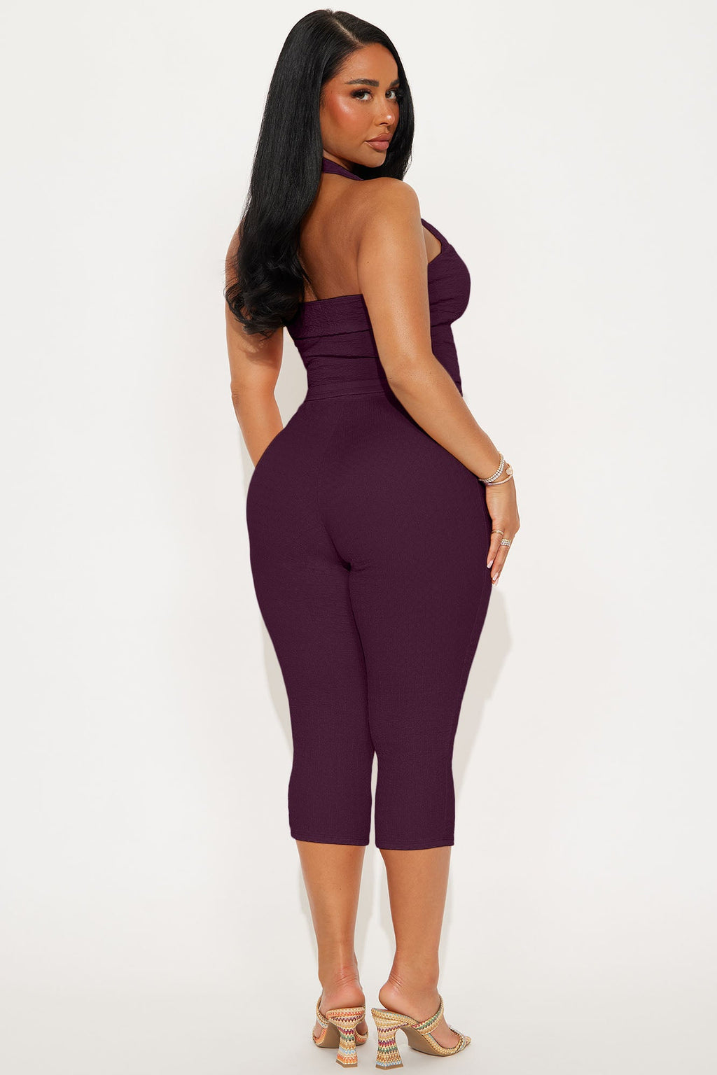 Delilah Textured Halter Capri Pant Set - Plum