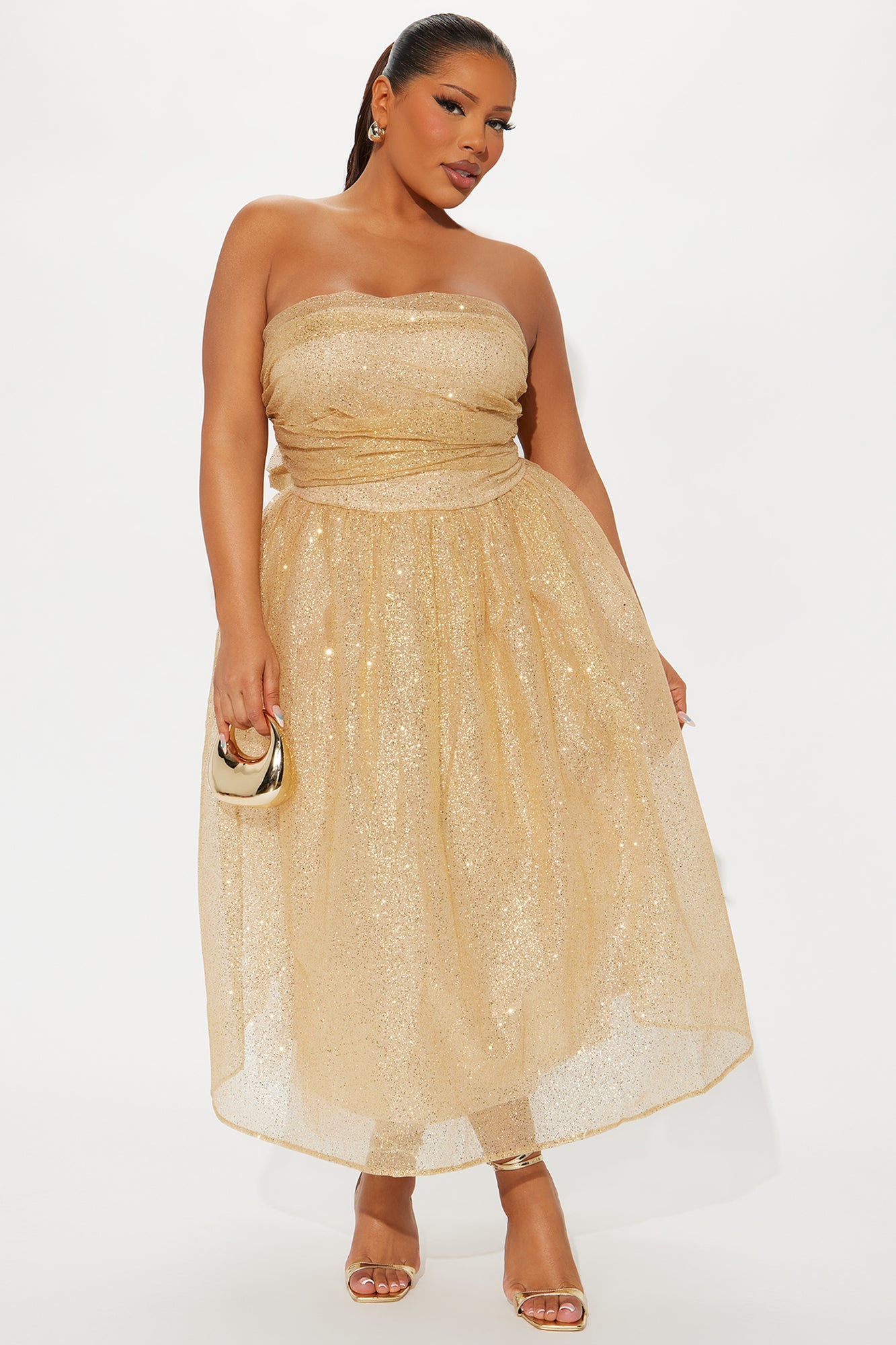 Own Your Sparkle Tulle Midi Dress - Gold