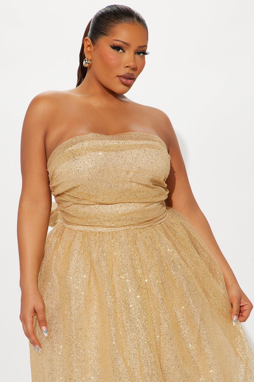 Own Your Sparkle Tulle Midi Dress - Gold