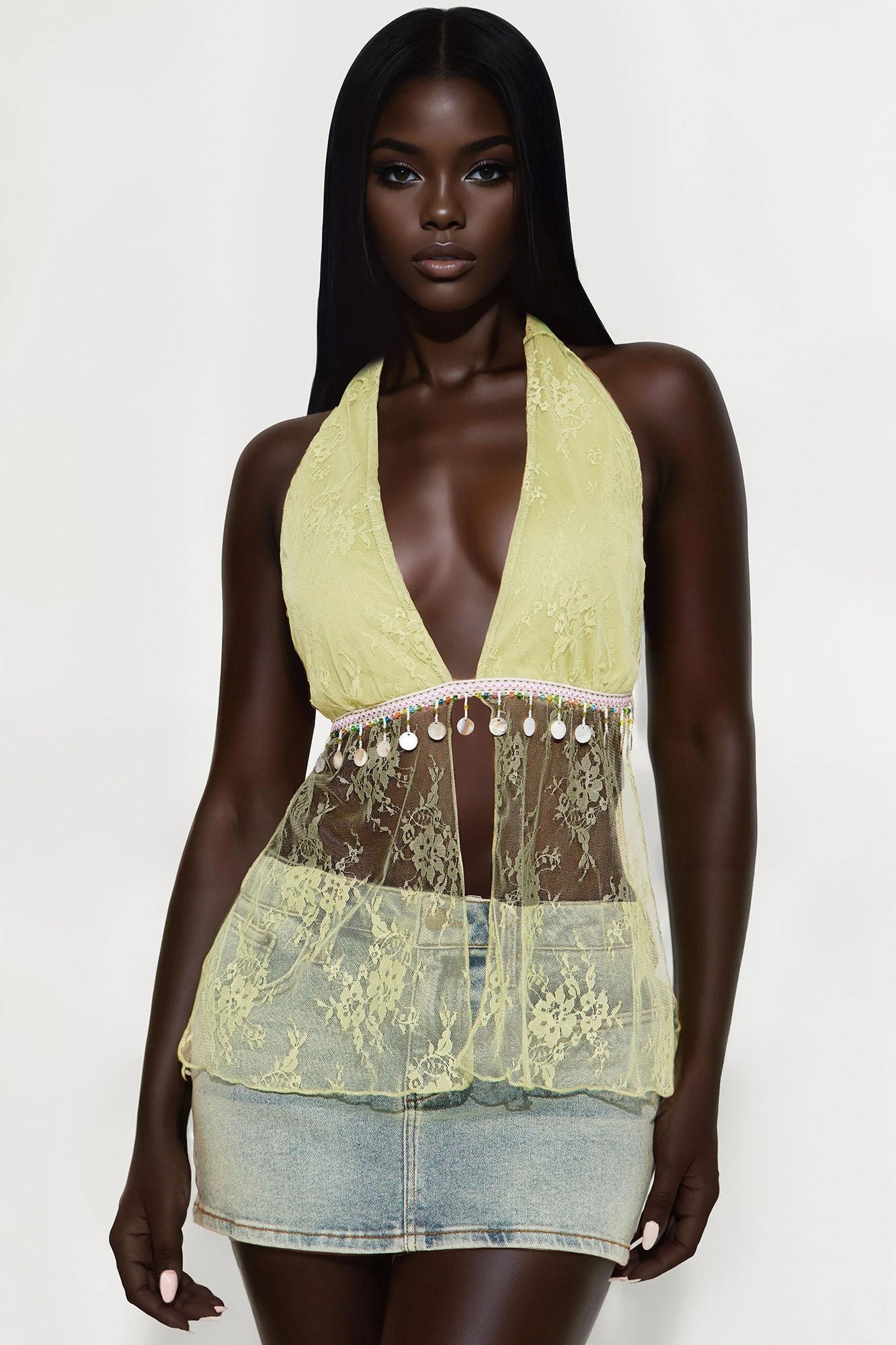 Your Goddess Lace Flyaway Halter Top - Sage