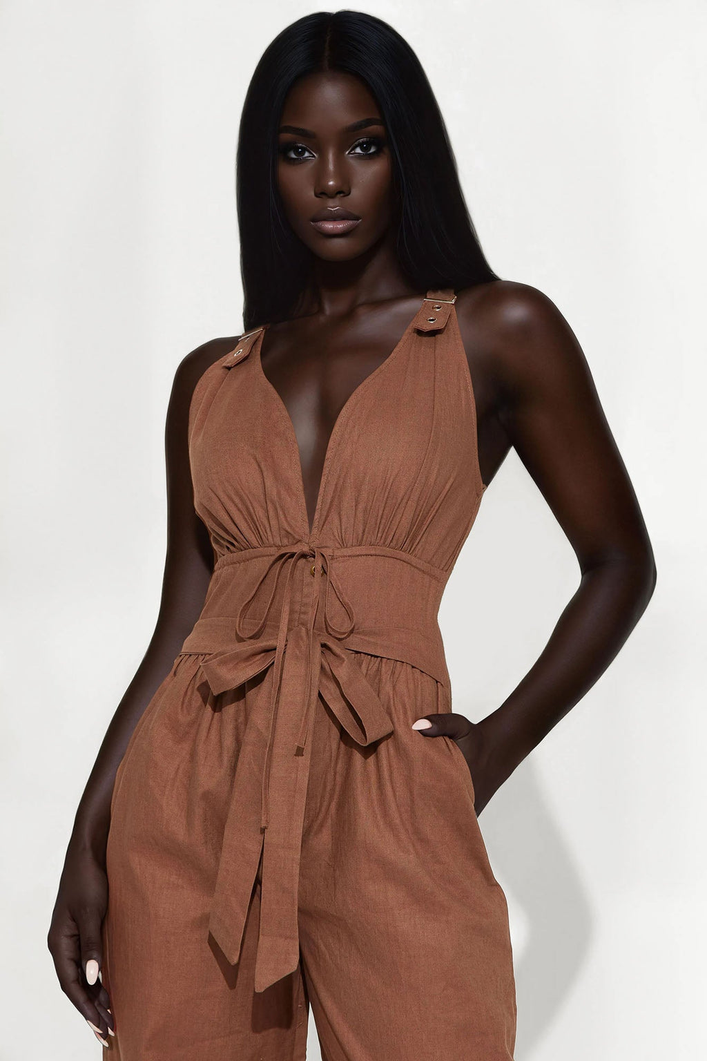 Wild About You Linen Jumpsuit - Brown