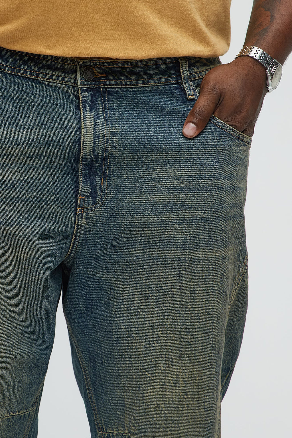 In The Middle Paneled Stacked Slim Flare Jeans - Vintage Blue Wash
