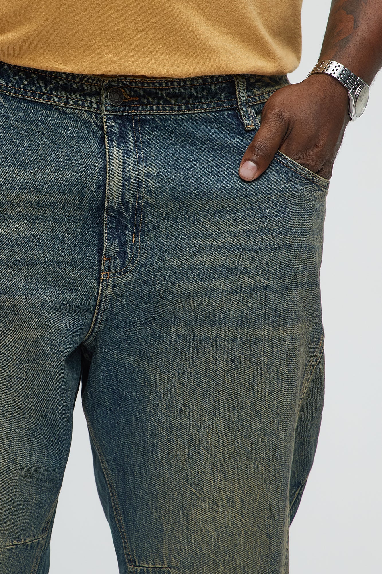 In The Middle Paneled Stacked Slim Flare Jeans - Vintage Blue Wash