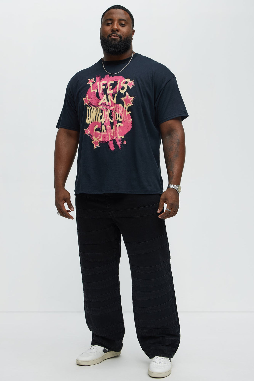 Baggy Layered Paneled Jeans - Black