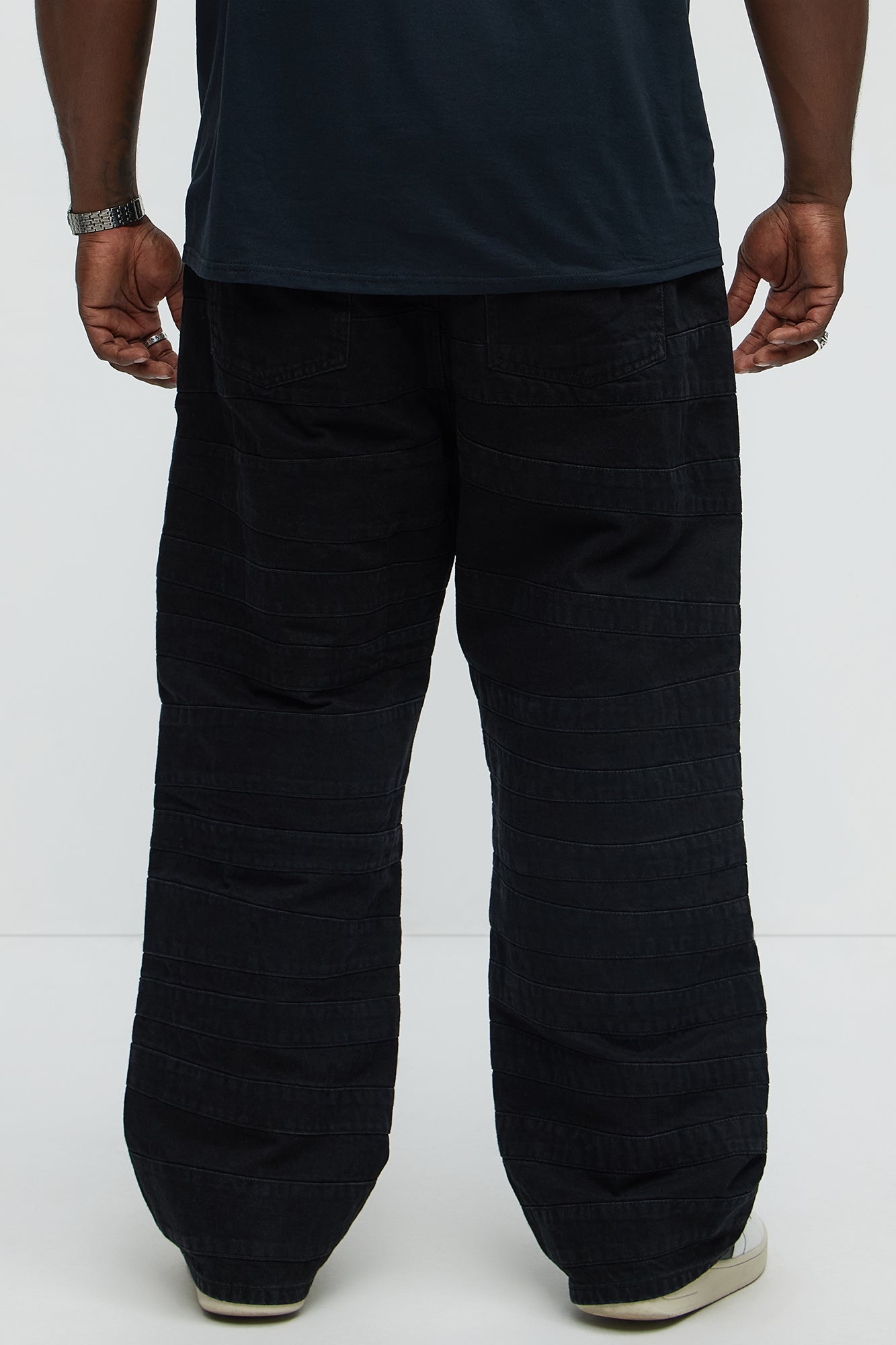 Baggy Layered Paneled Jeans - Black