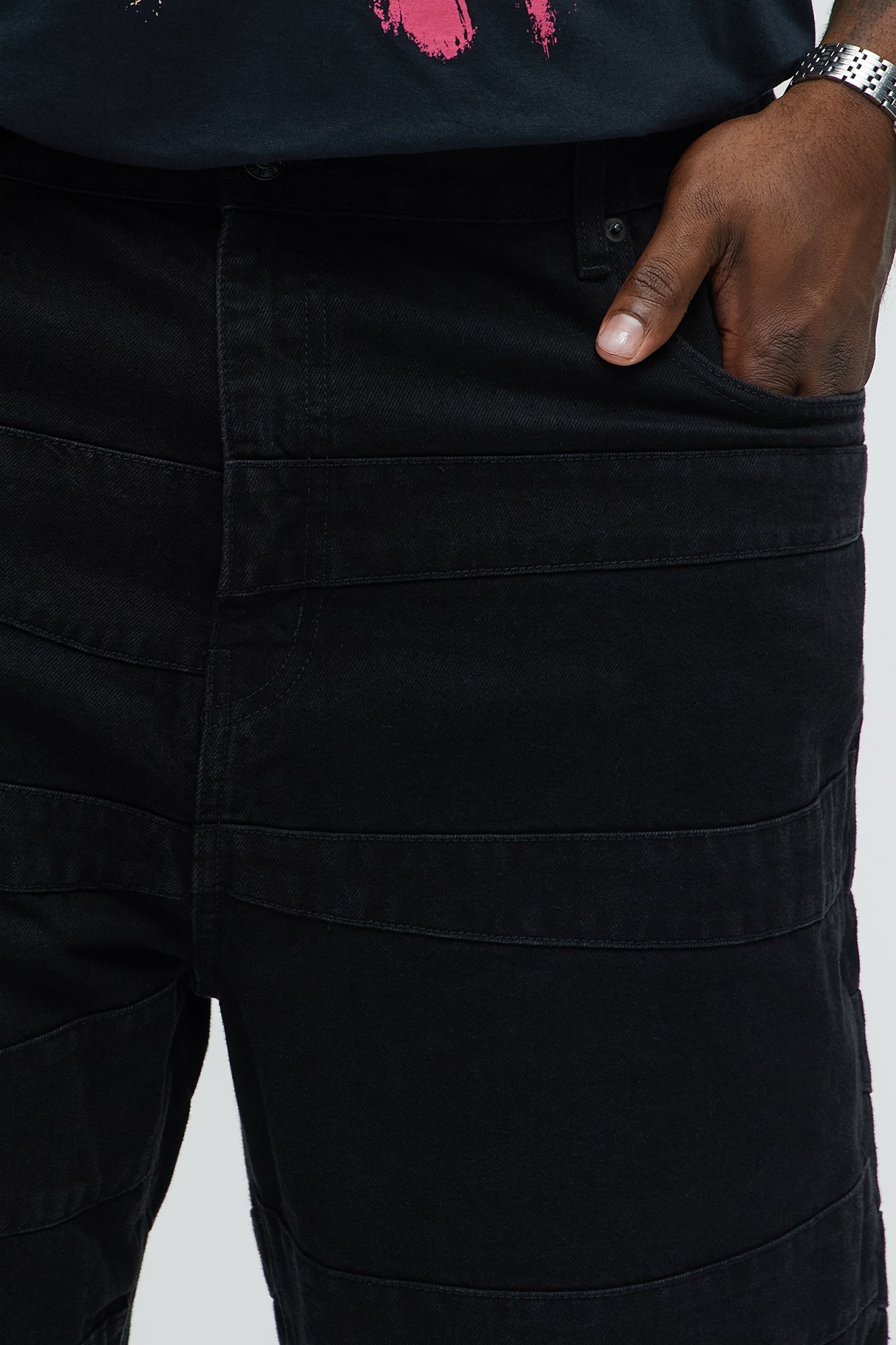 Baggy Layered Paneled Jeans - Black