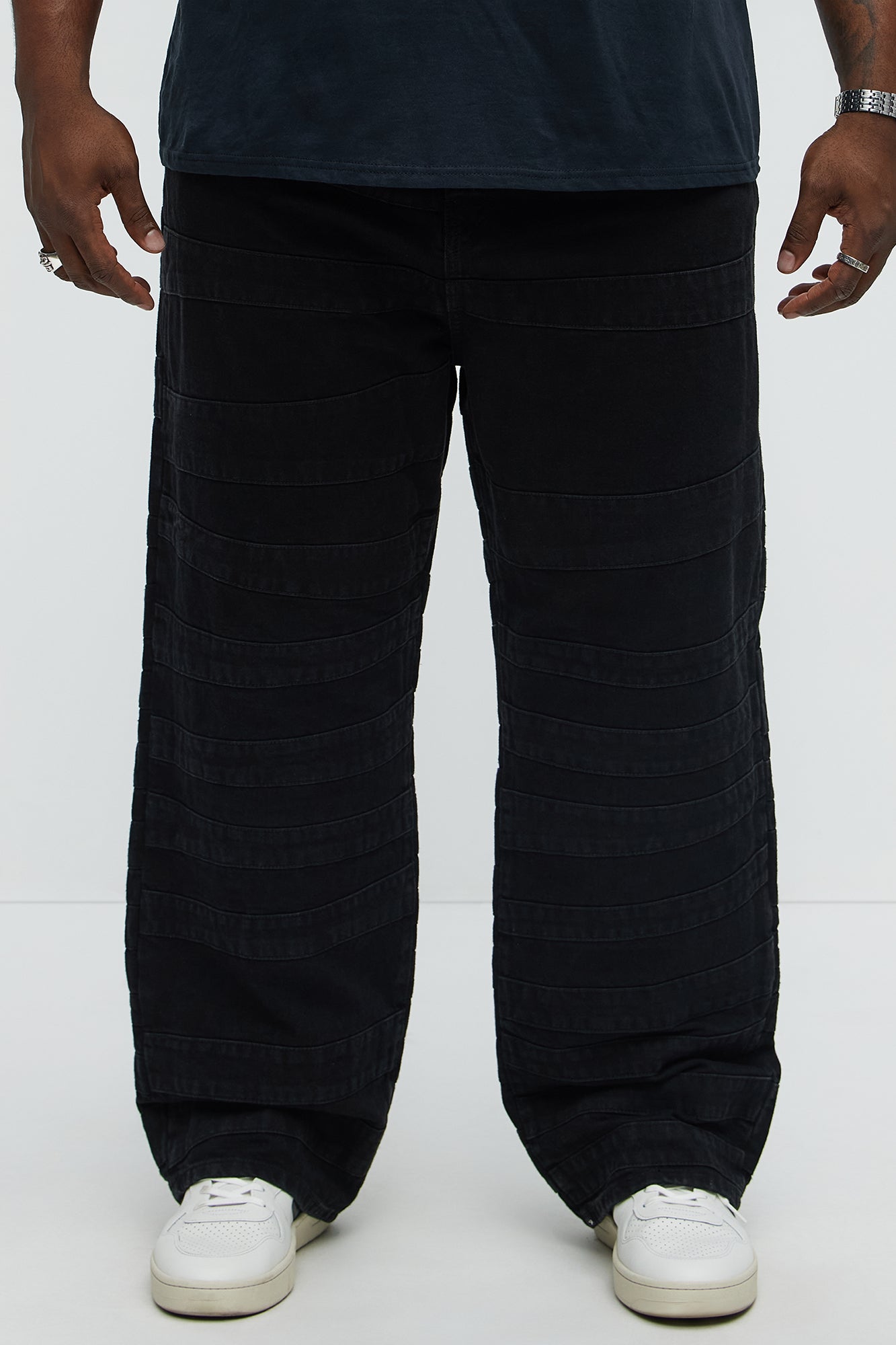 Baggy Layered Paneled Jeans - Black