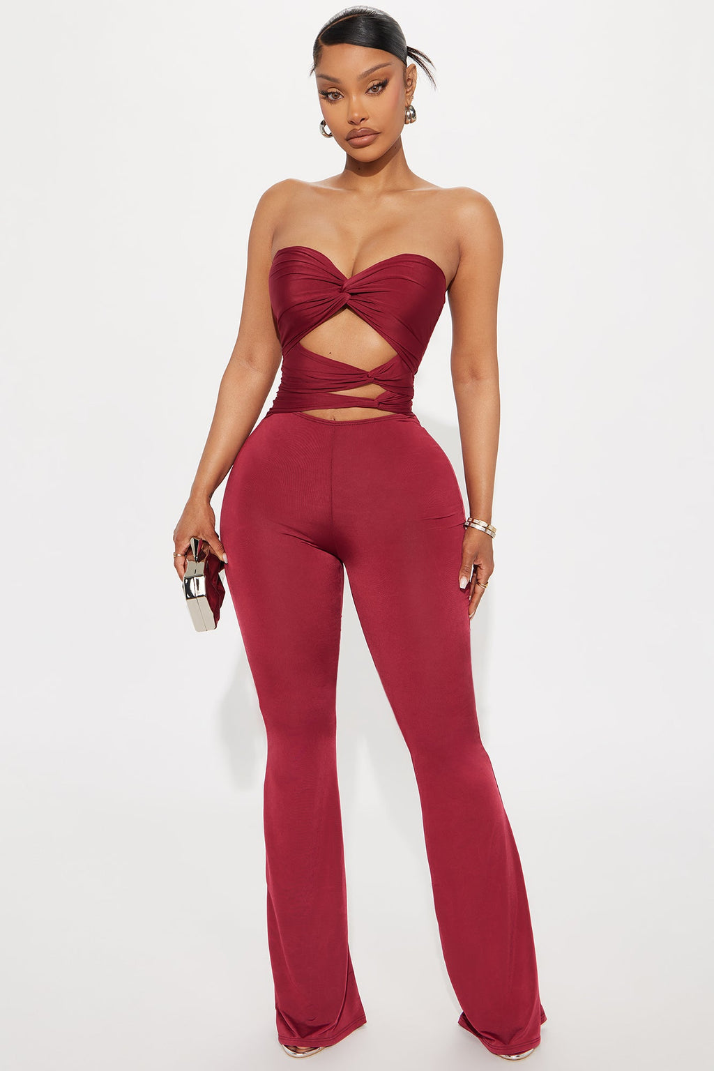 Call It Quits Strapless Jumpsuit - Burgundy