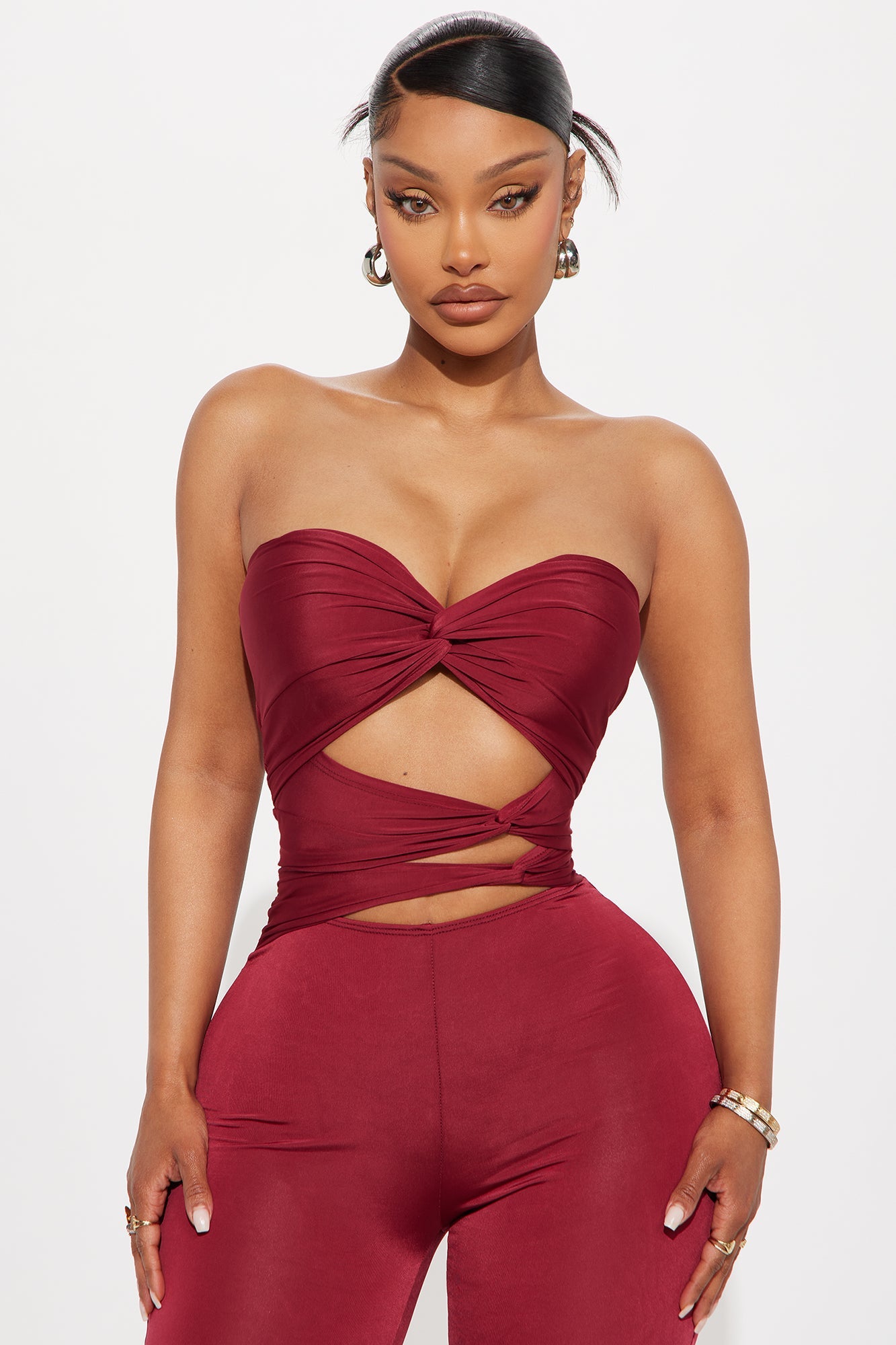 Call It Quits Strapless Jumpsuit - Burgundy