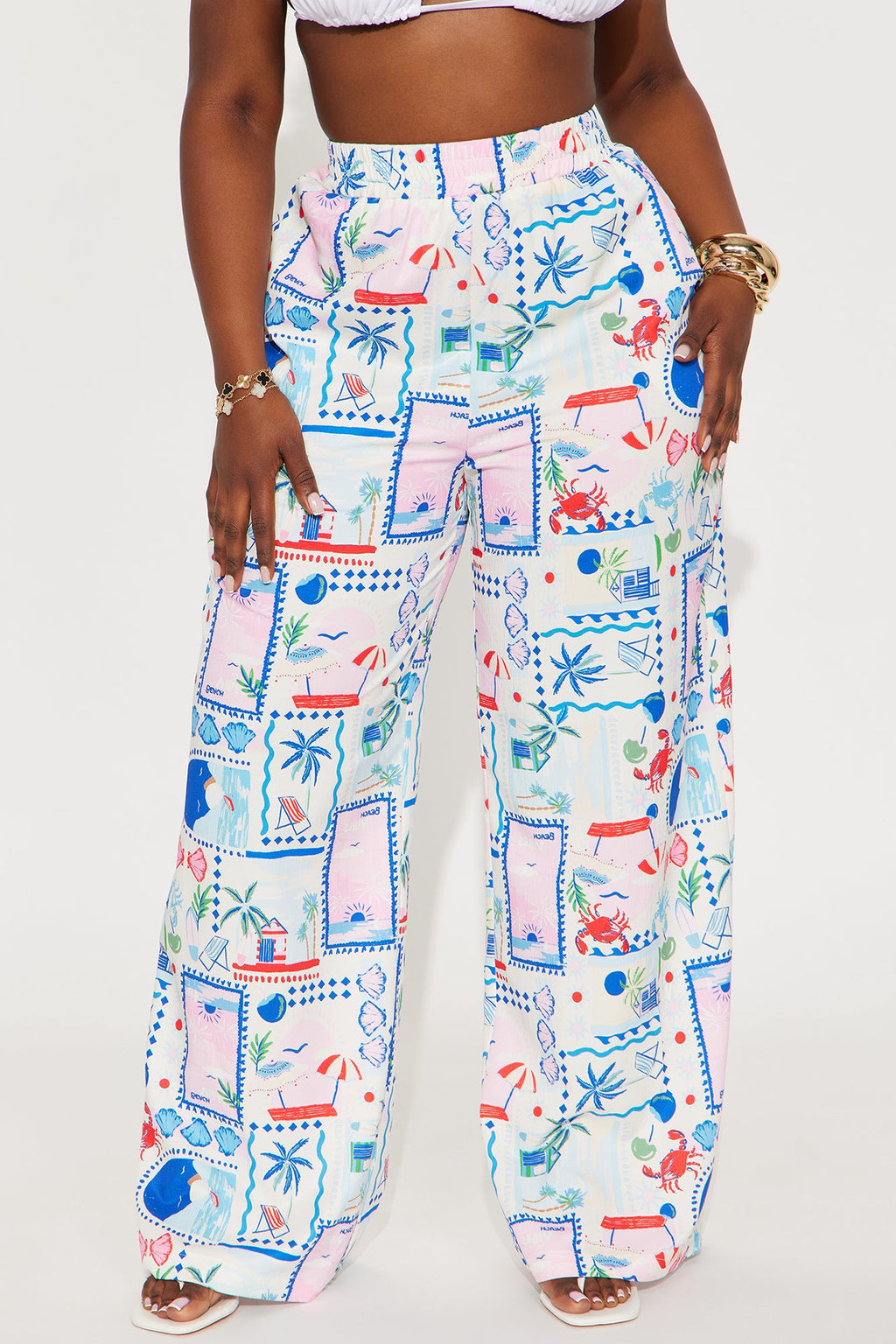 Only Beach Vibes Wide Leg Airflow Pant - White/combo
