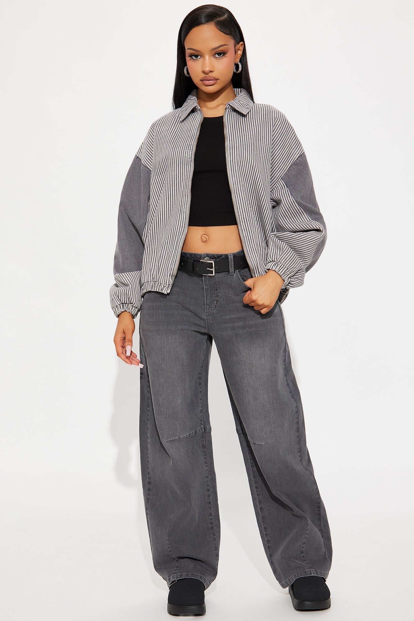 Break It Off Barrel Leg Jeans - Dark Grey