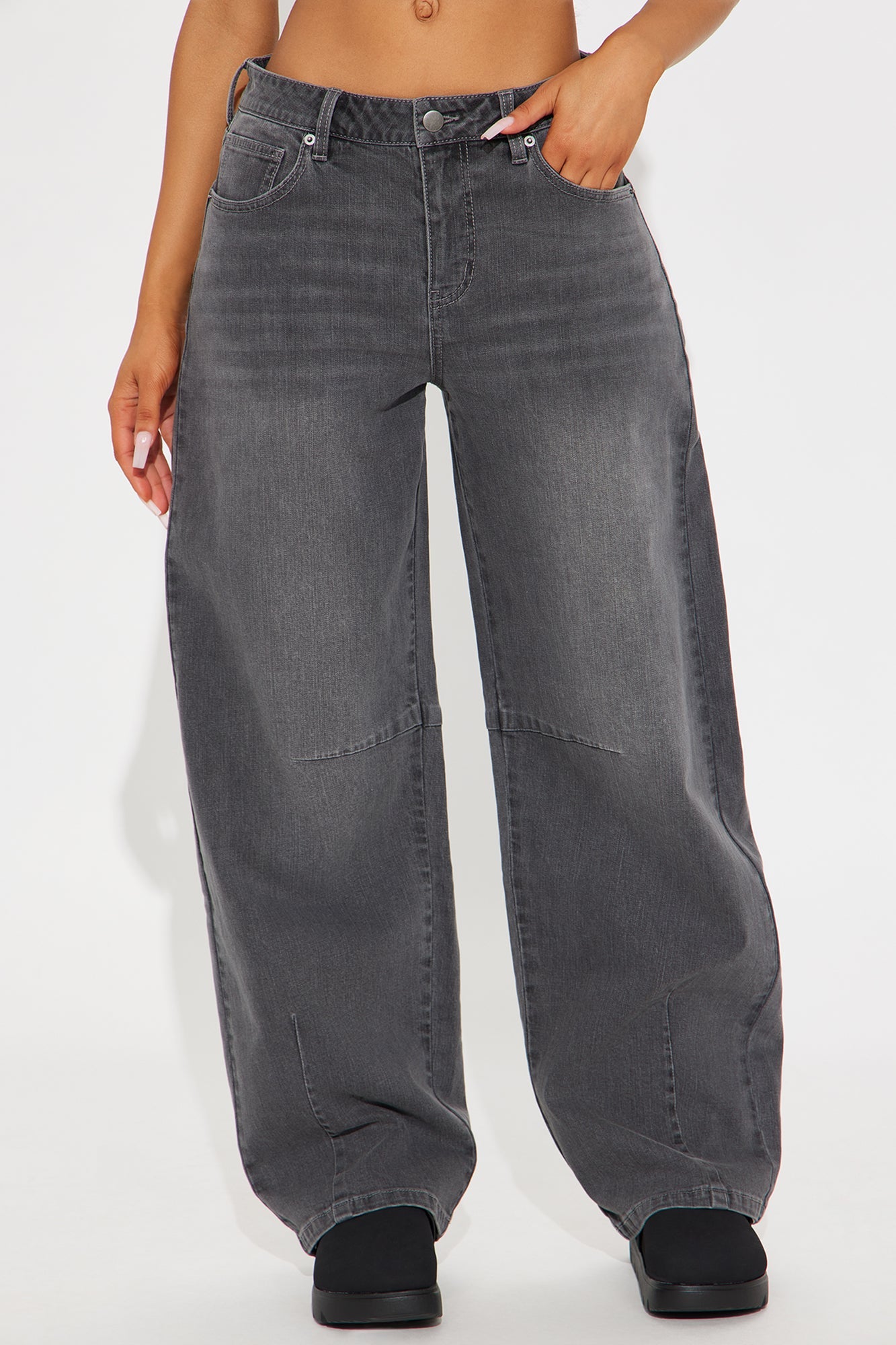 Break It Off Barrel Leg Jeans - Dark Grey