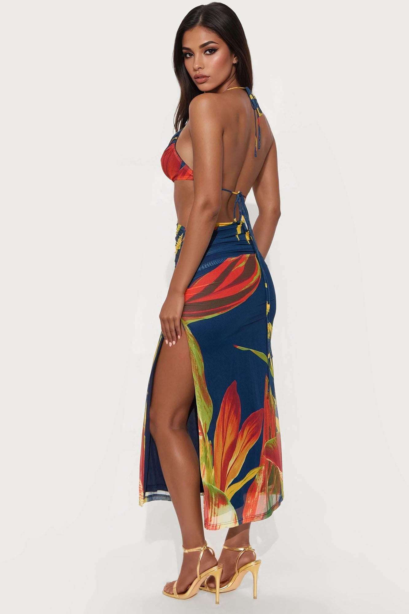In The Tropics Mesh Maxi Dress - Navy/combo