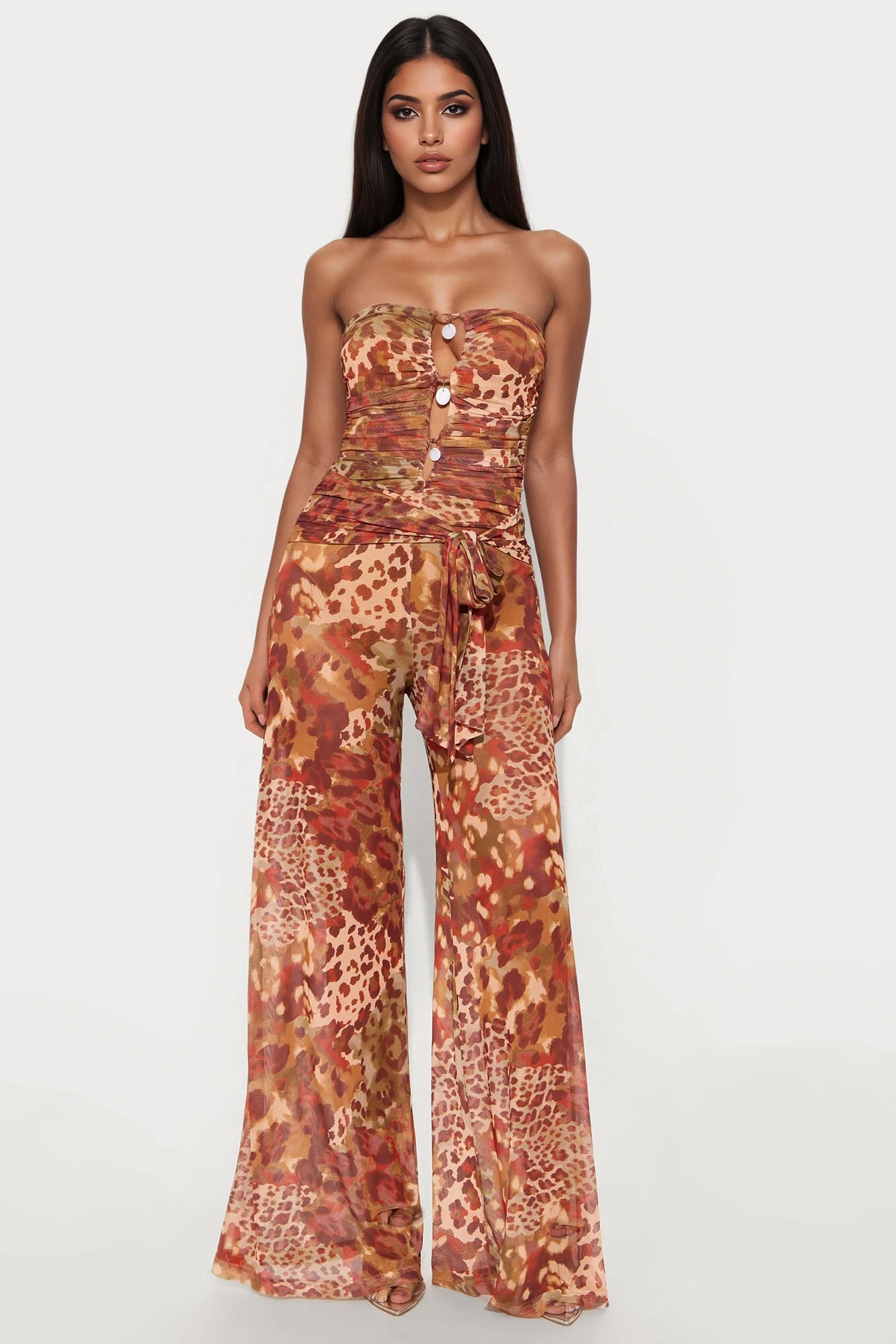 Keep It A Secret Mesh Jumpsuit - Rust/combo