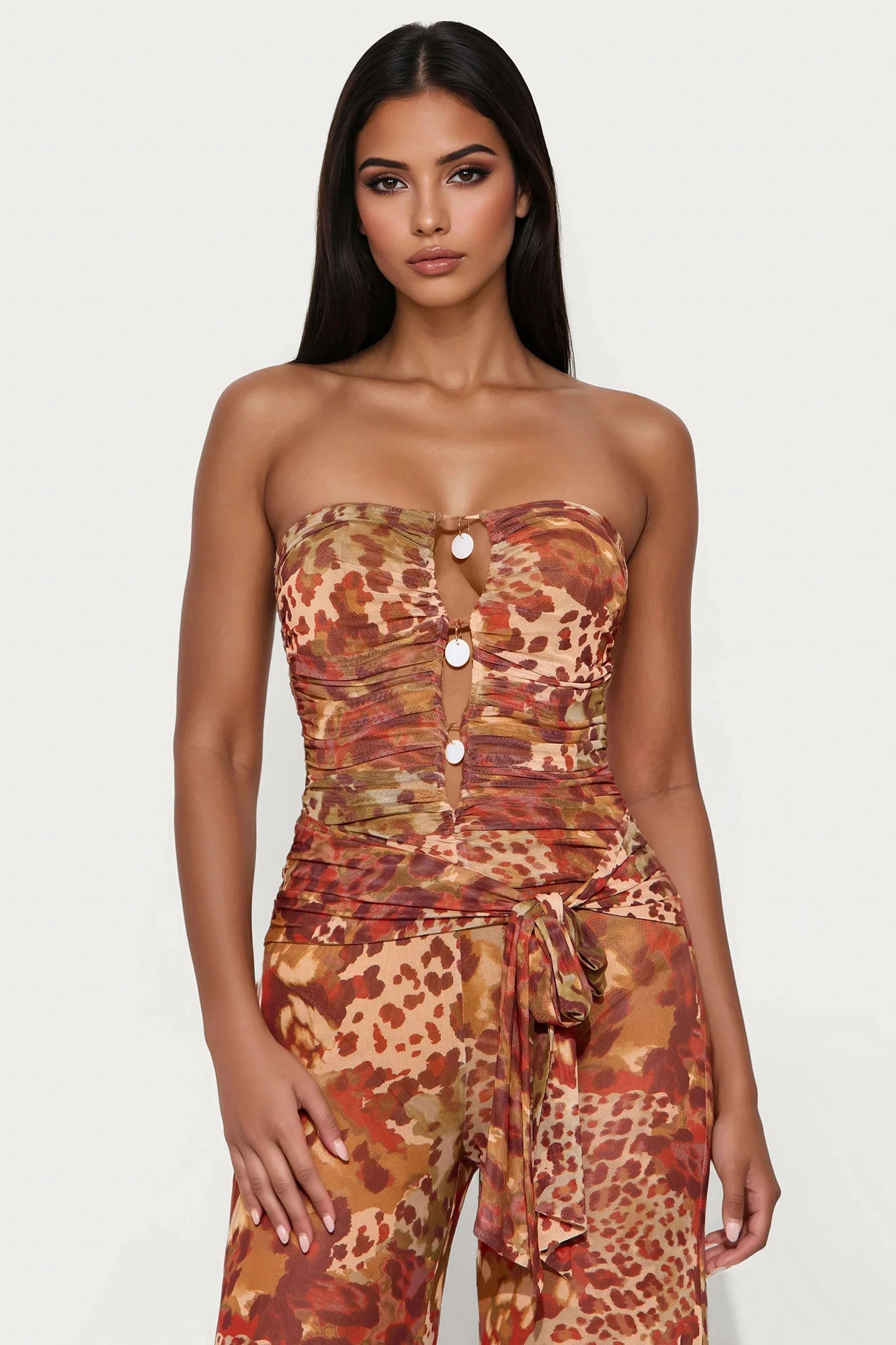 Keep It A Secret Mesh Jumpsuit - Rust/combo