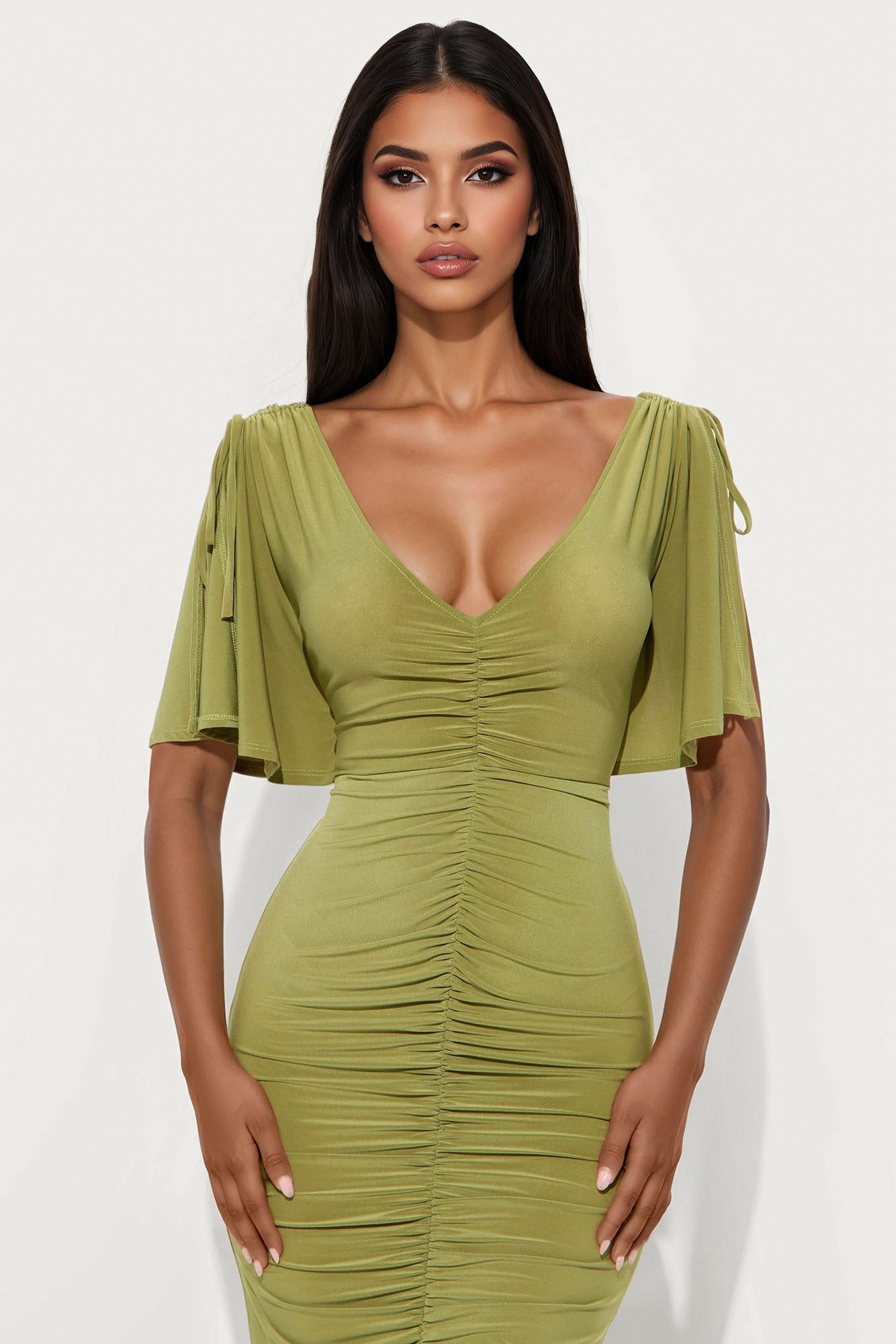 Find My Secrets V-Neck Midi Dress - Olive