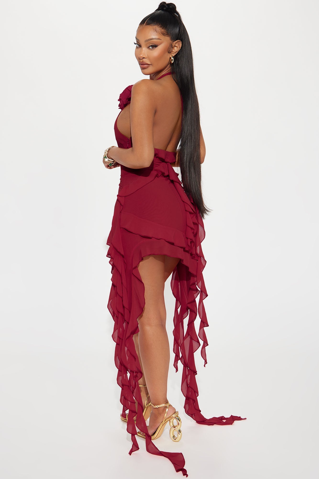 Ruffles and Roses Mini Dress - Wine