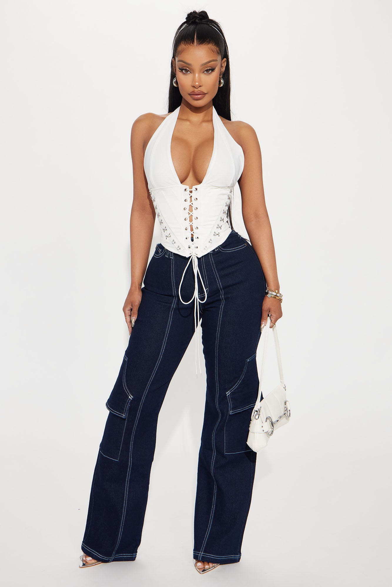 Alexis Lace Up Halter Top - White