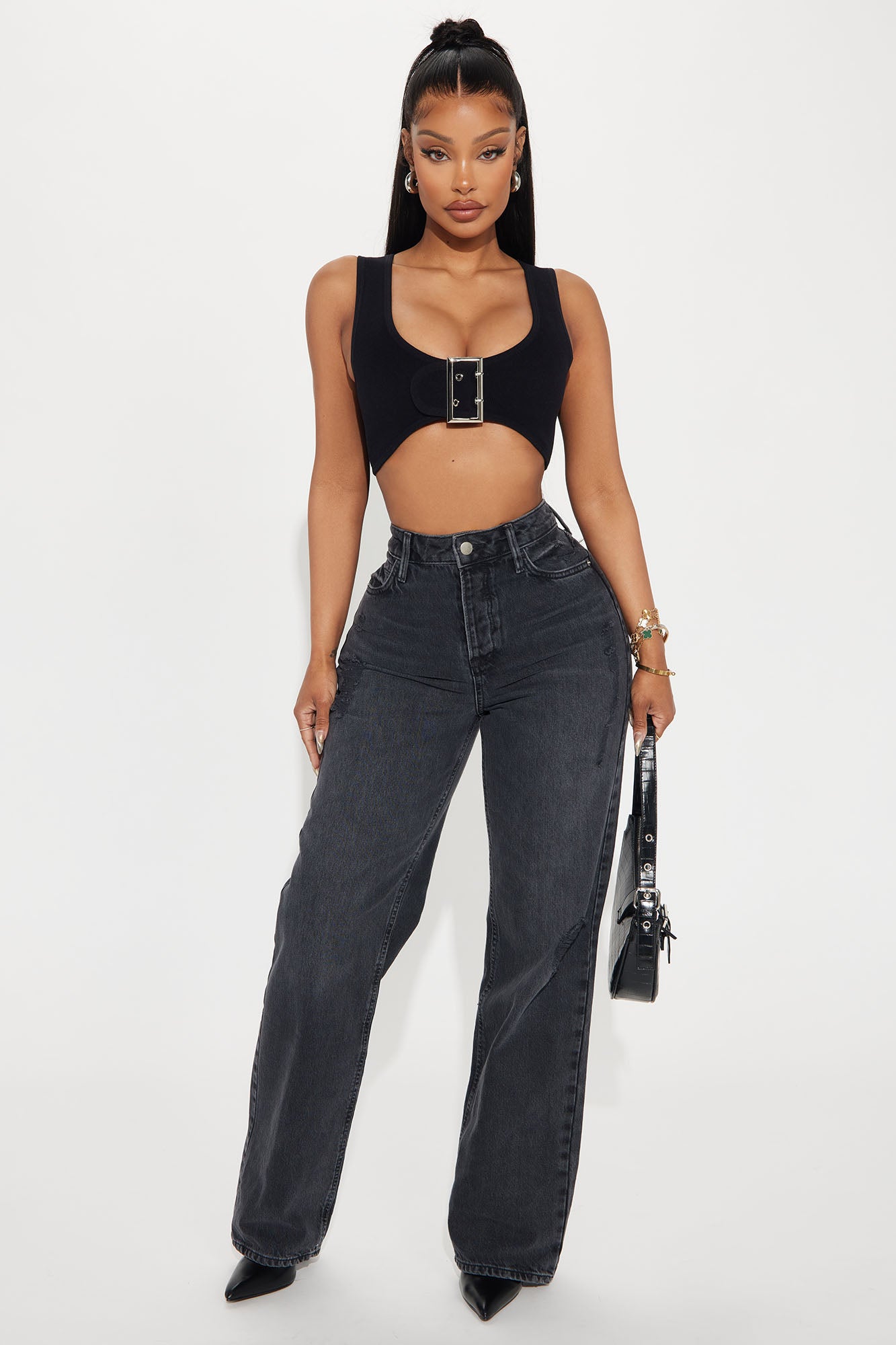 Set The Vibe Buckle Top - Black