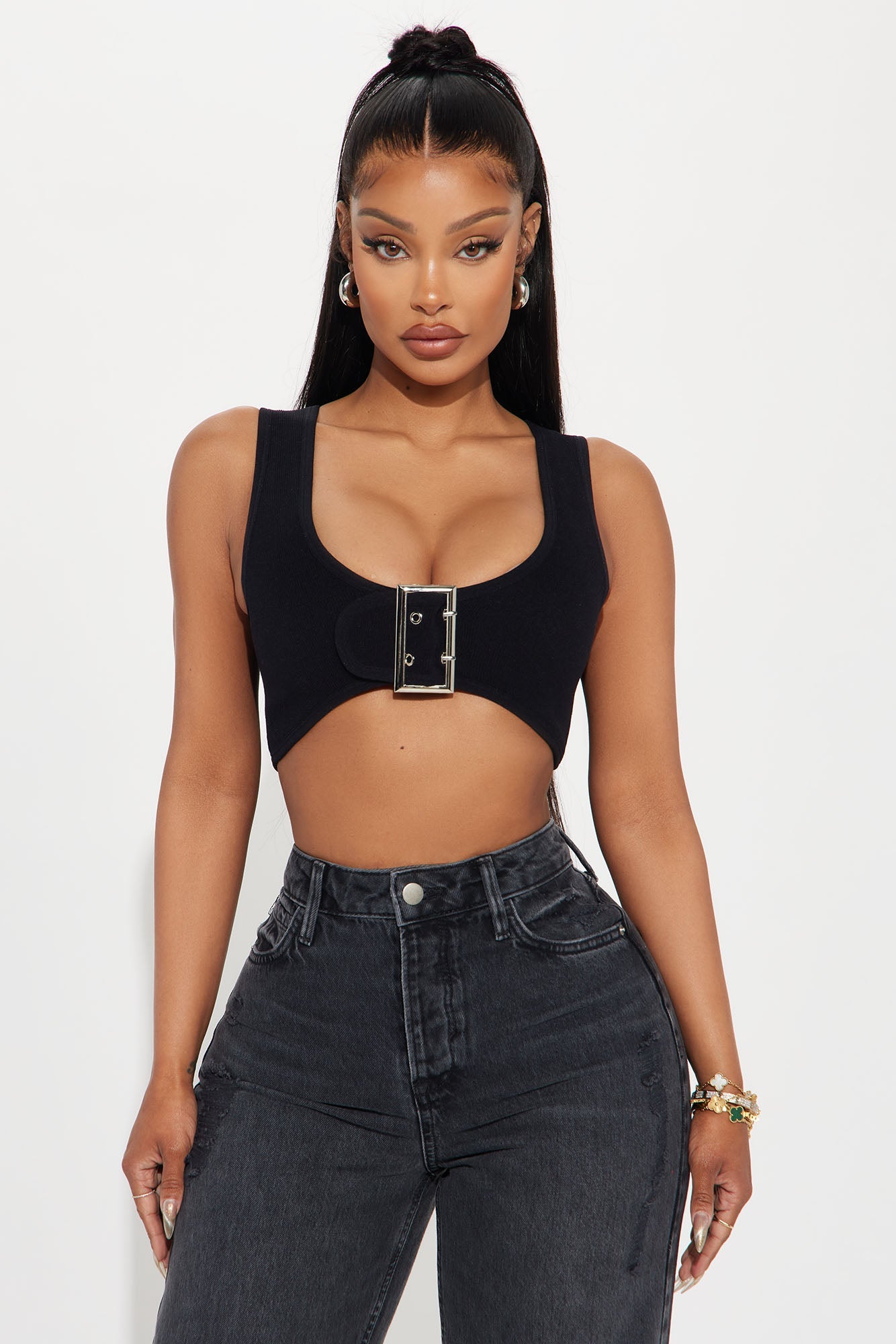 Set The Vibe Buckle Top - Black