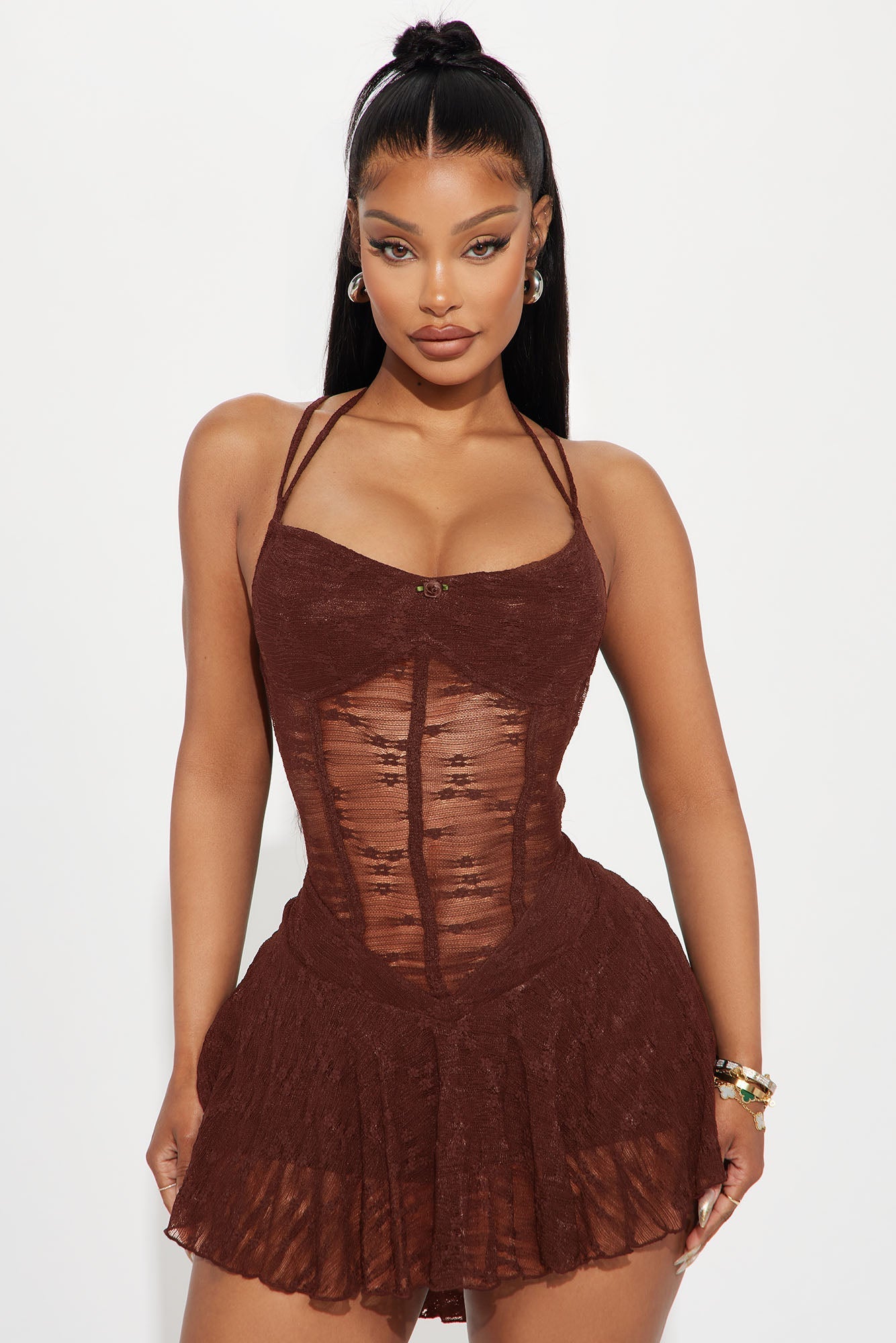 All Or Nothing Lace Micro Mini Dress - Chocolate