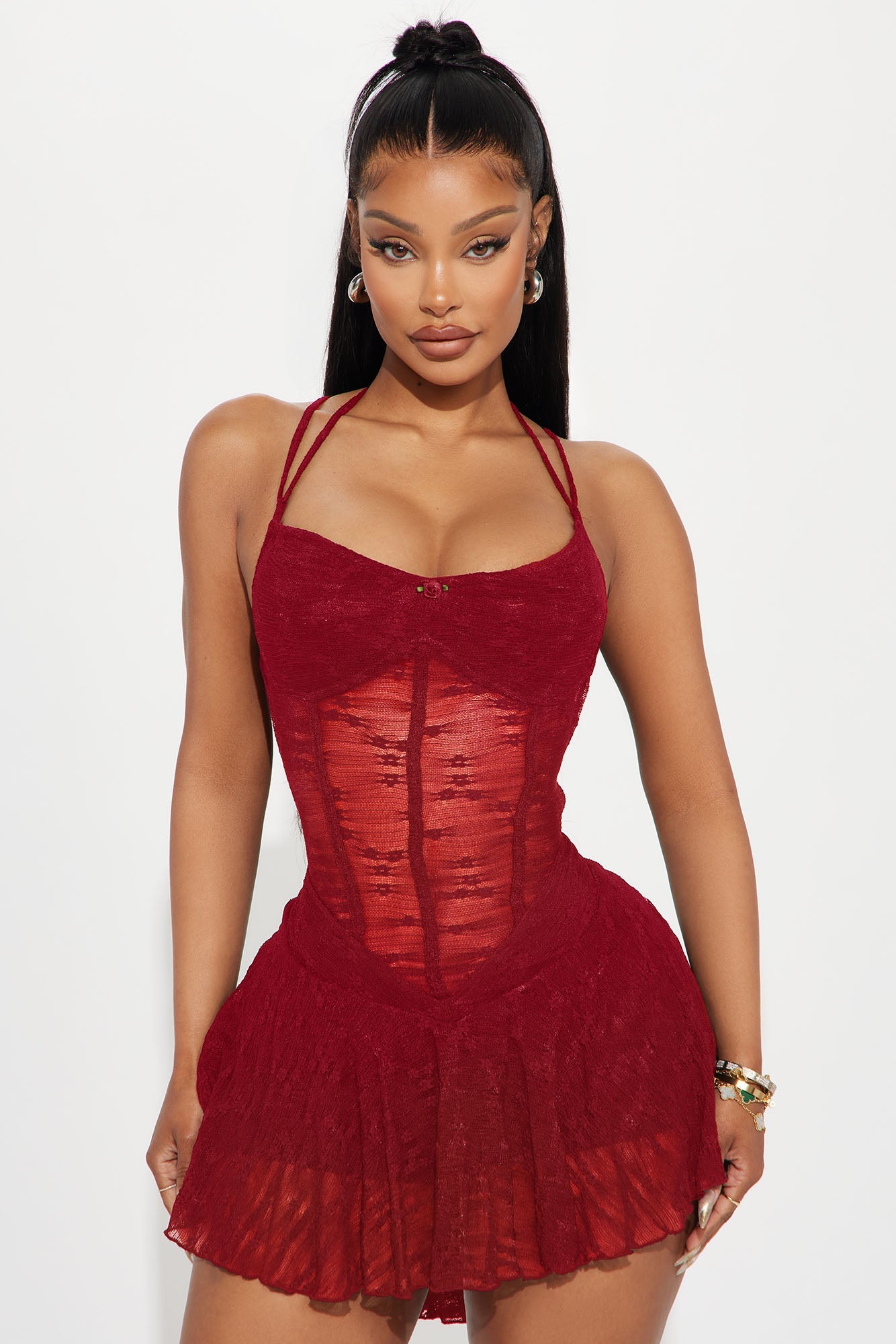 All Or Nothing Lace Micro Mini Dress - Wine