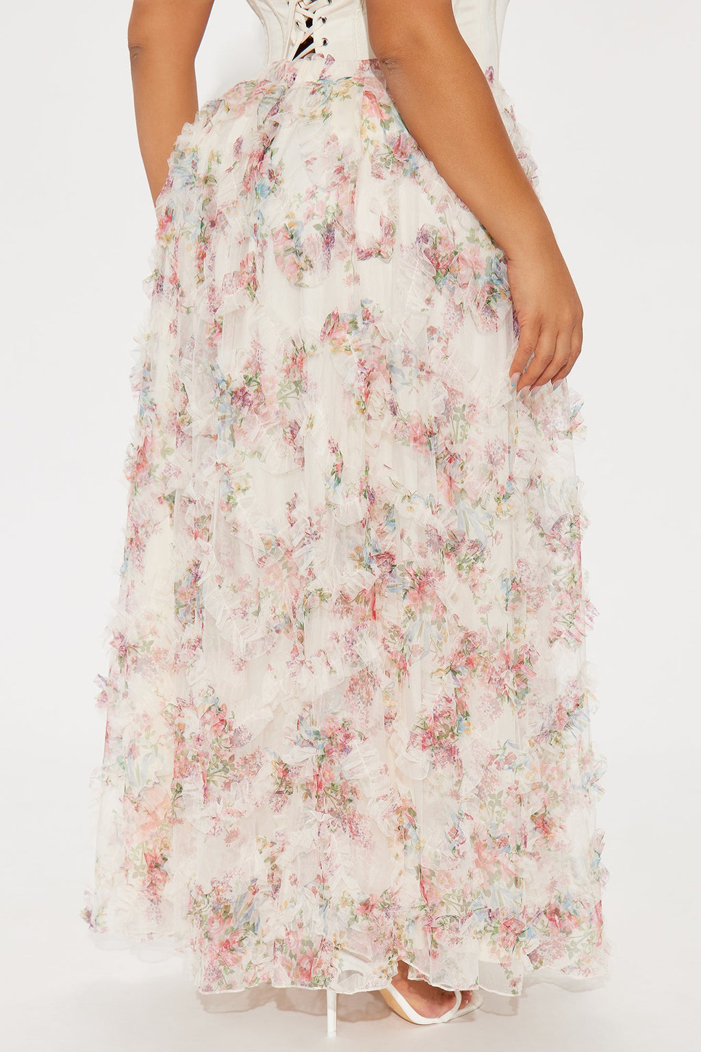 Giselle Mesh Floral Print Maxi Skirt - Blush