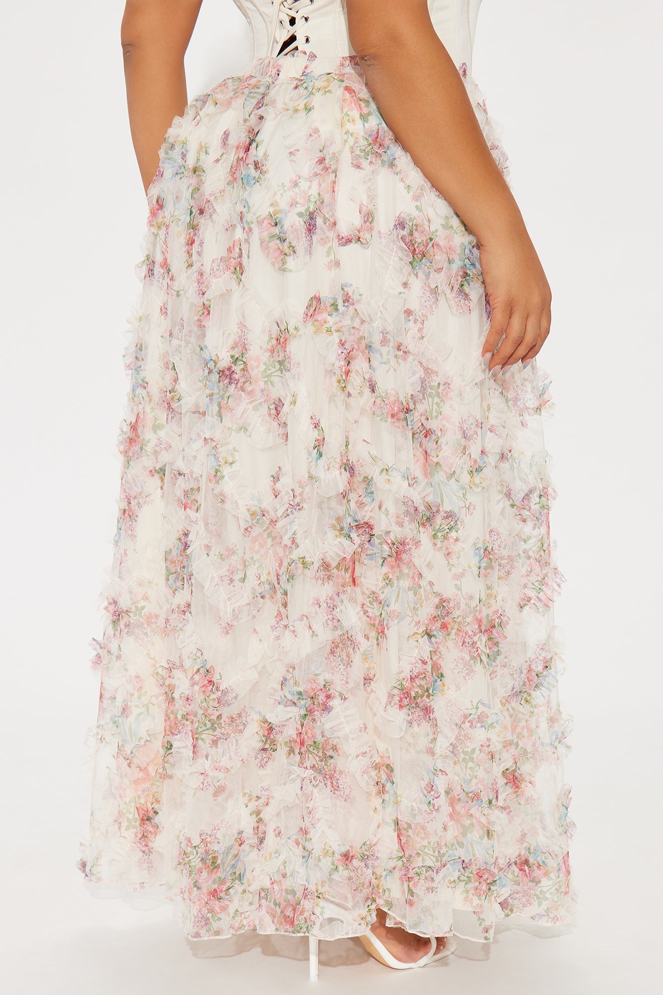 Giselle Mesh Floral Print Maxi Skirt - Blush