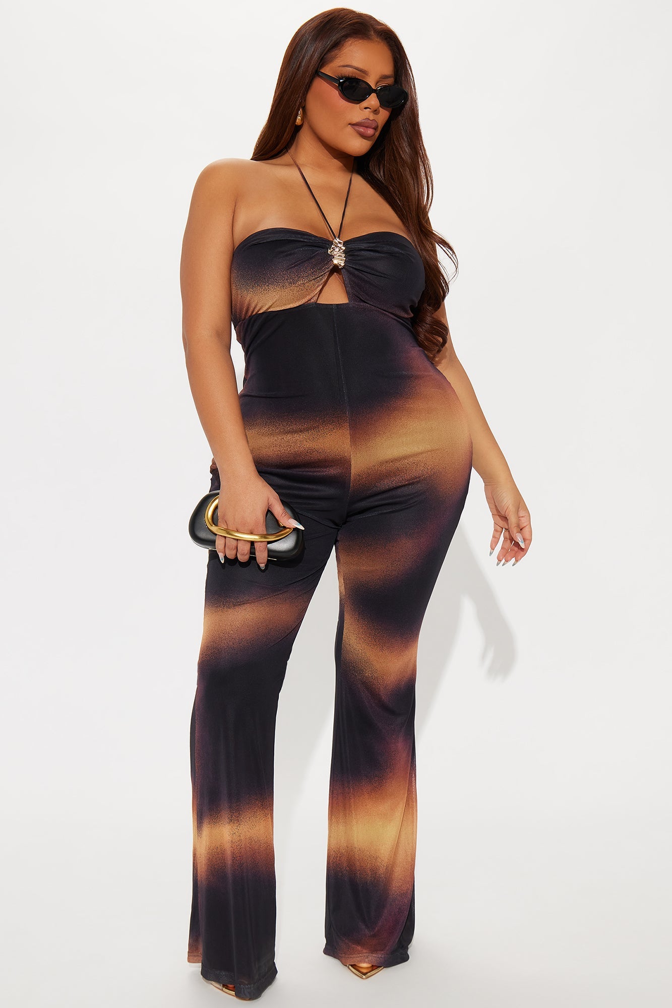 Causing Commotion Mesh Jumpsuit - Black/Orange