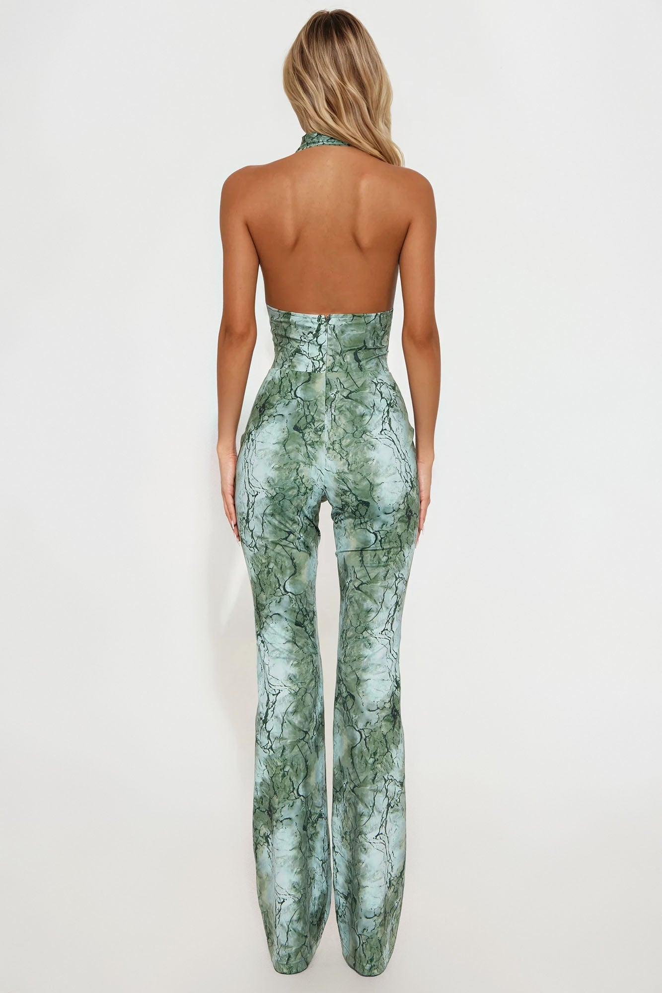 Giving Hints Halter Jumpsuit - Sage/combo